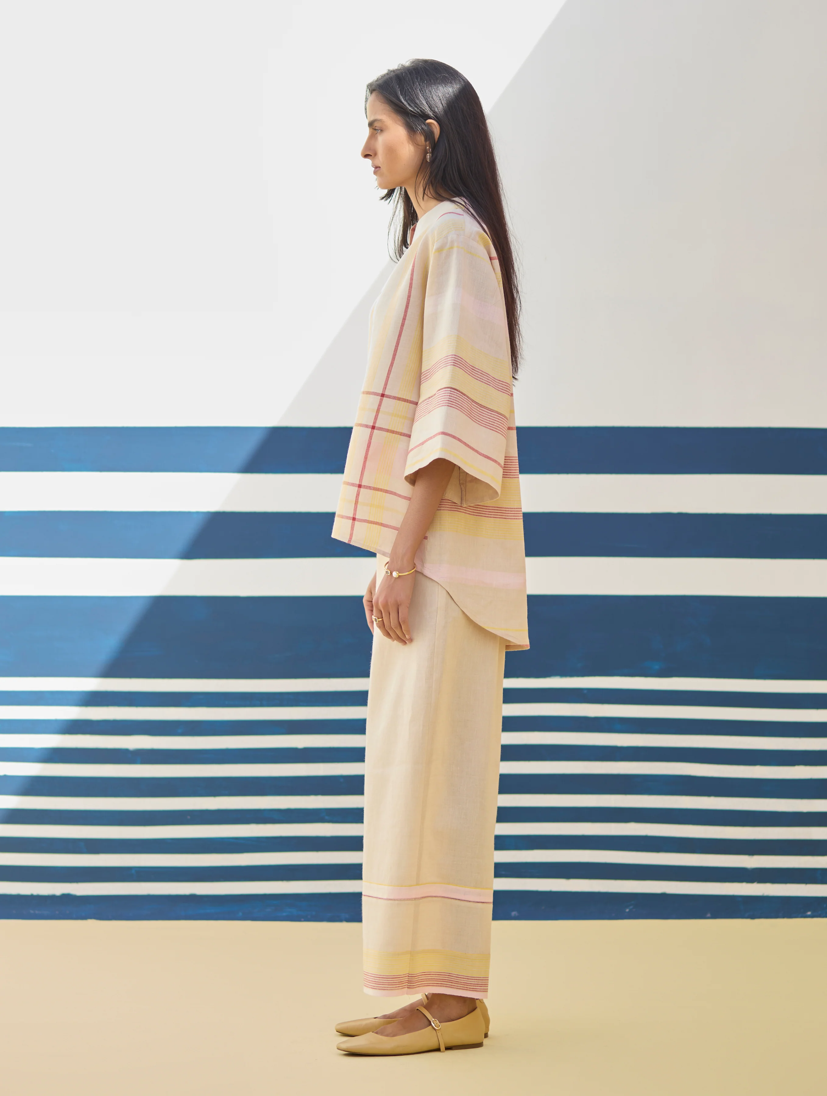 Kira Check Linen Top - Sand - Image 4