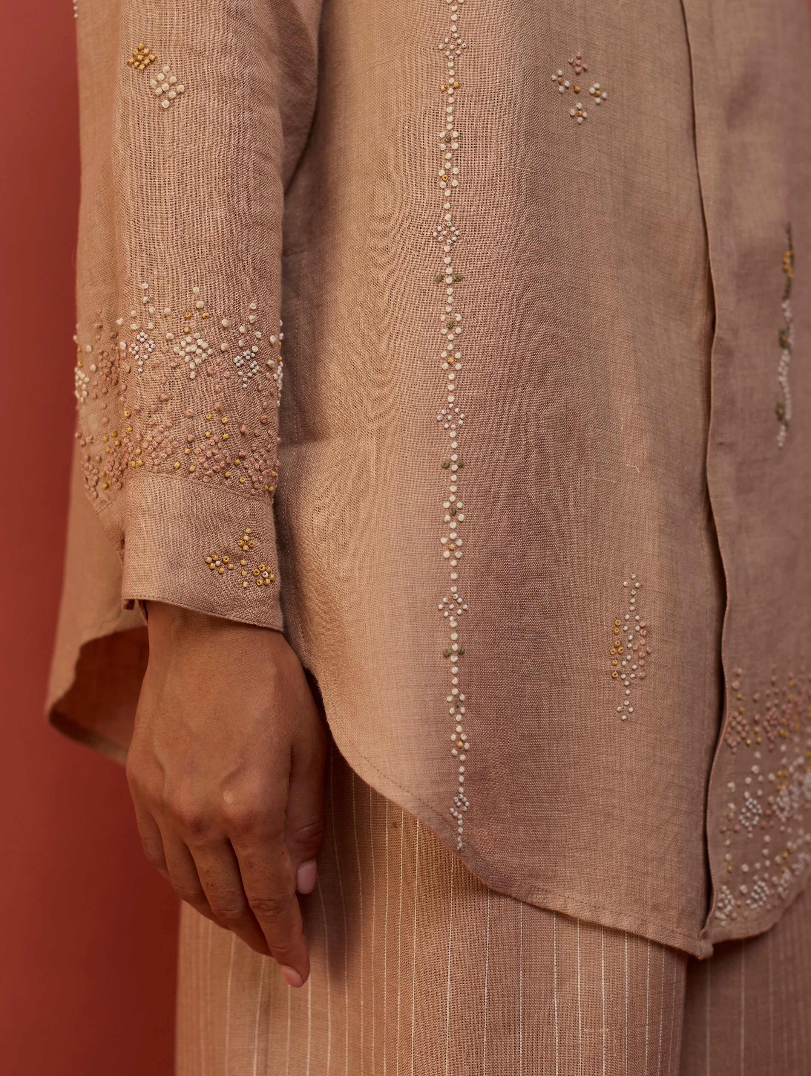 Kira Hand-Embroidered Linen Co-ord Set - Dusty Rose - Image 2