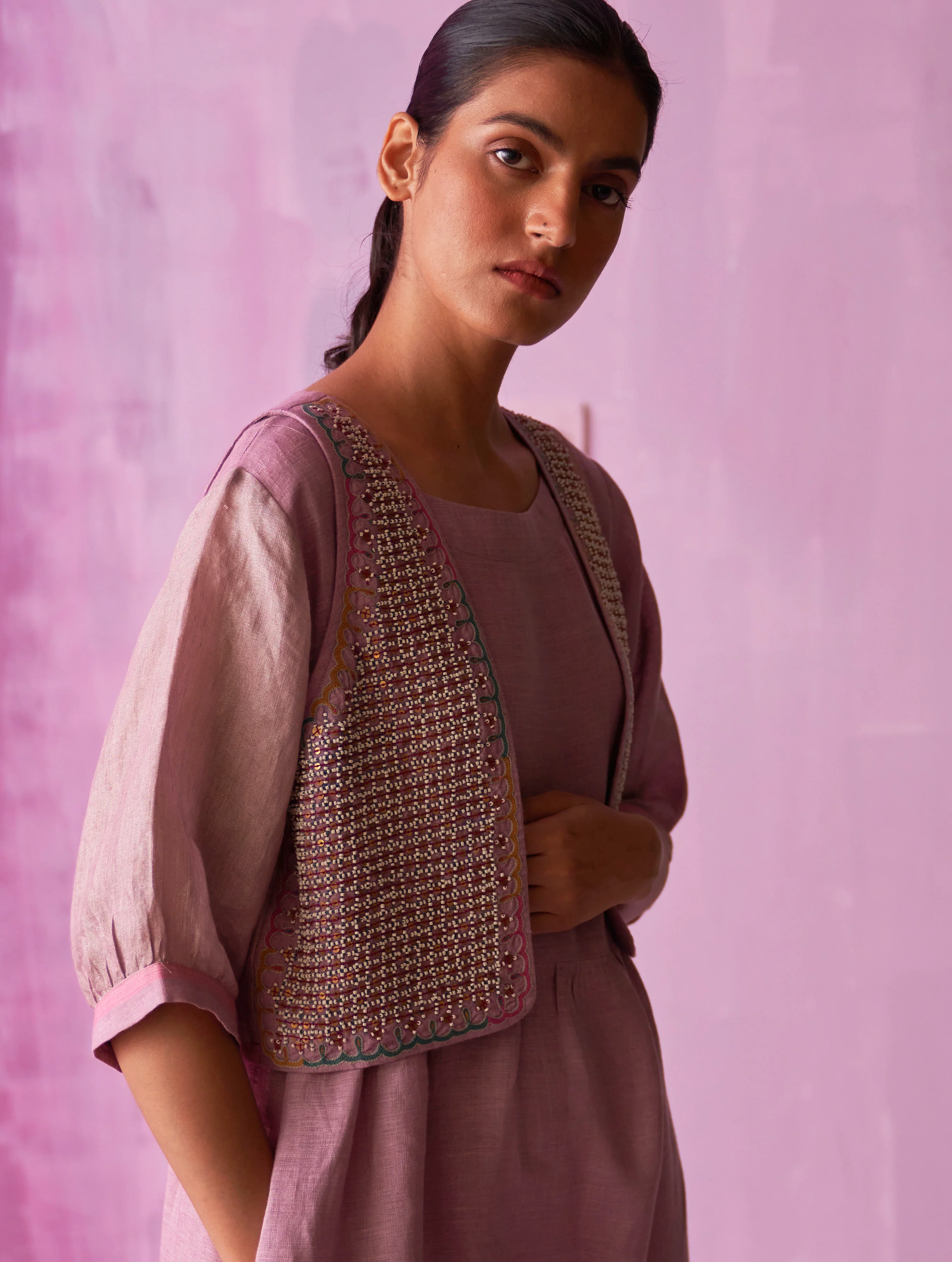 Kiri Linen Dress with Jacket - Lavender - Image 2