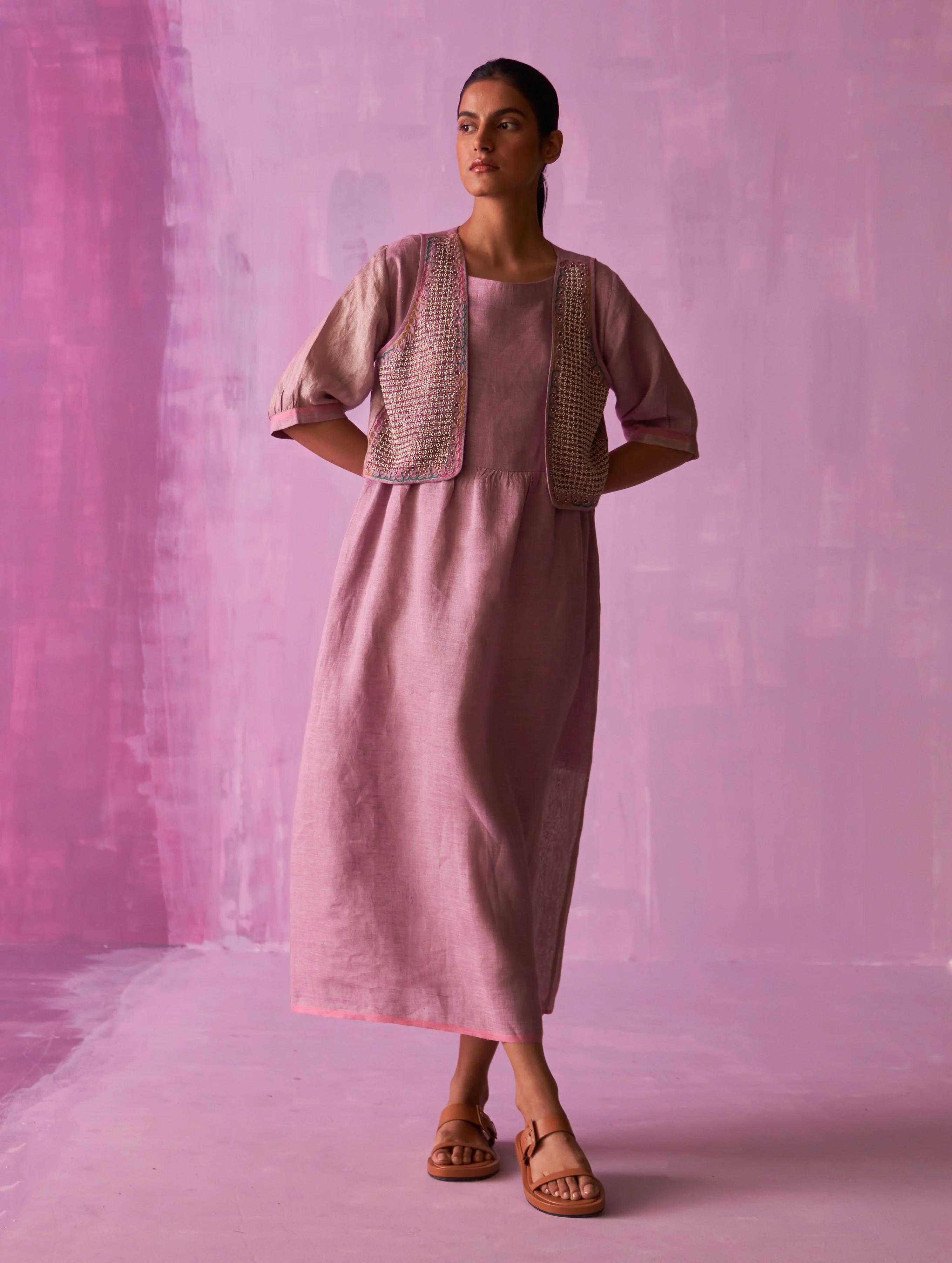 Kiri Linen Dress with Jacket - Lavender - Image 3