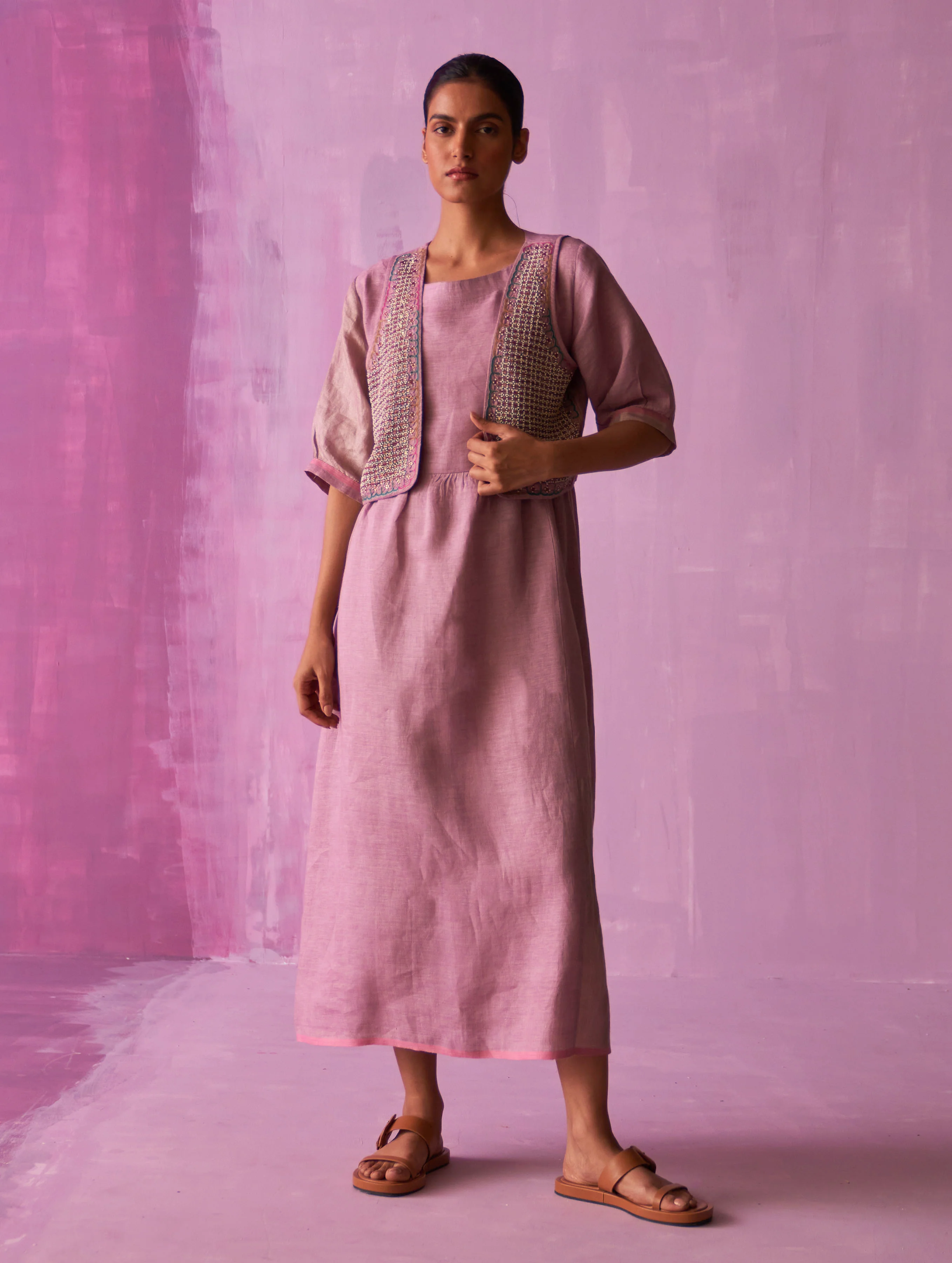 Kiri Linen Dress with Jacket - Lavender - Image 8
