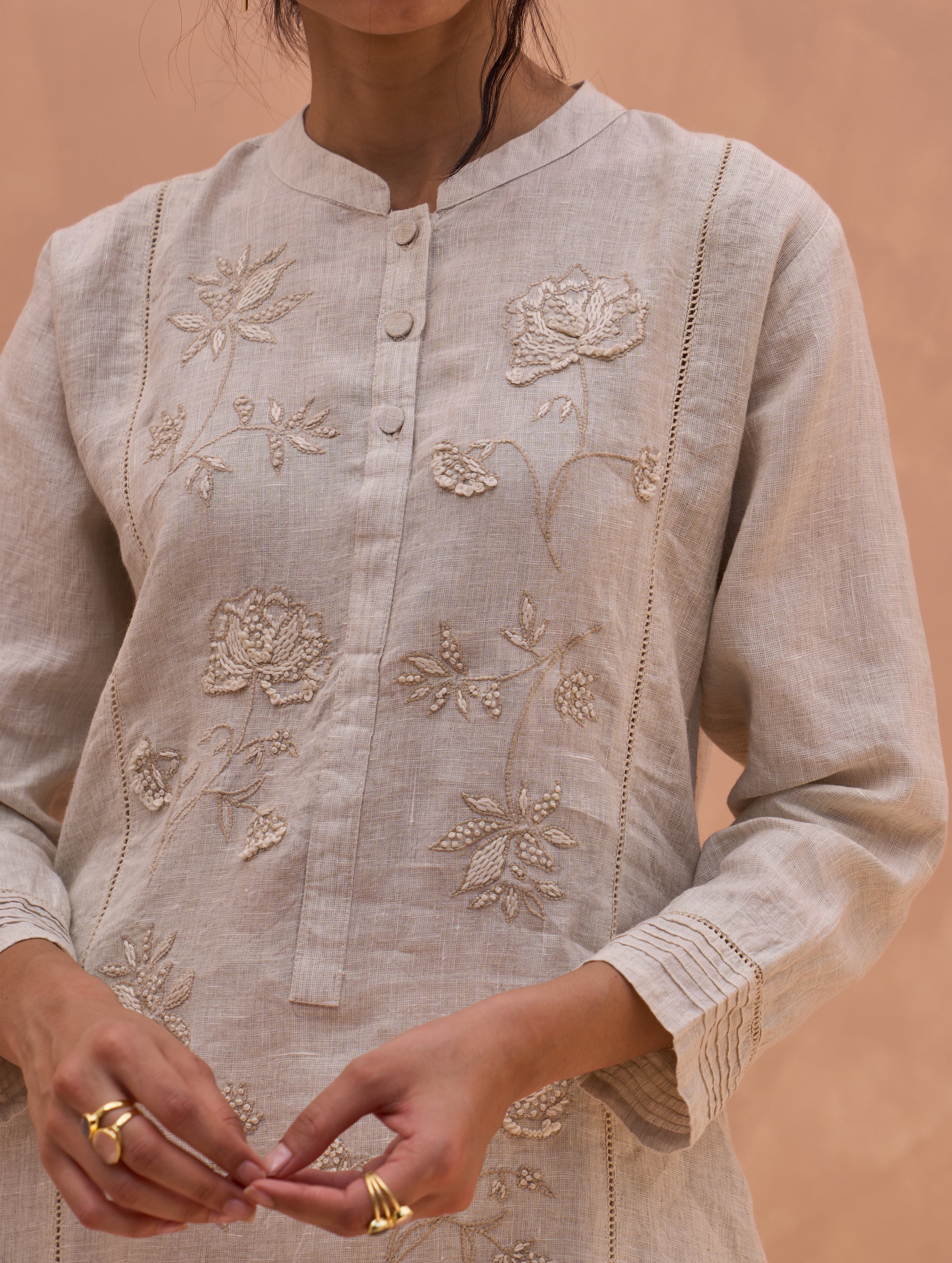 Kisa Hand-Embroidered Co-ord Set - Off White - Image 2