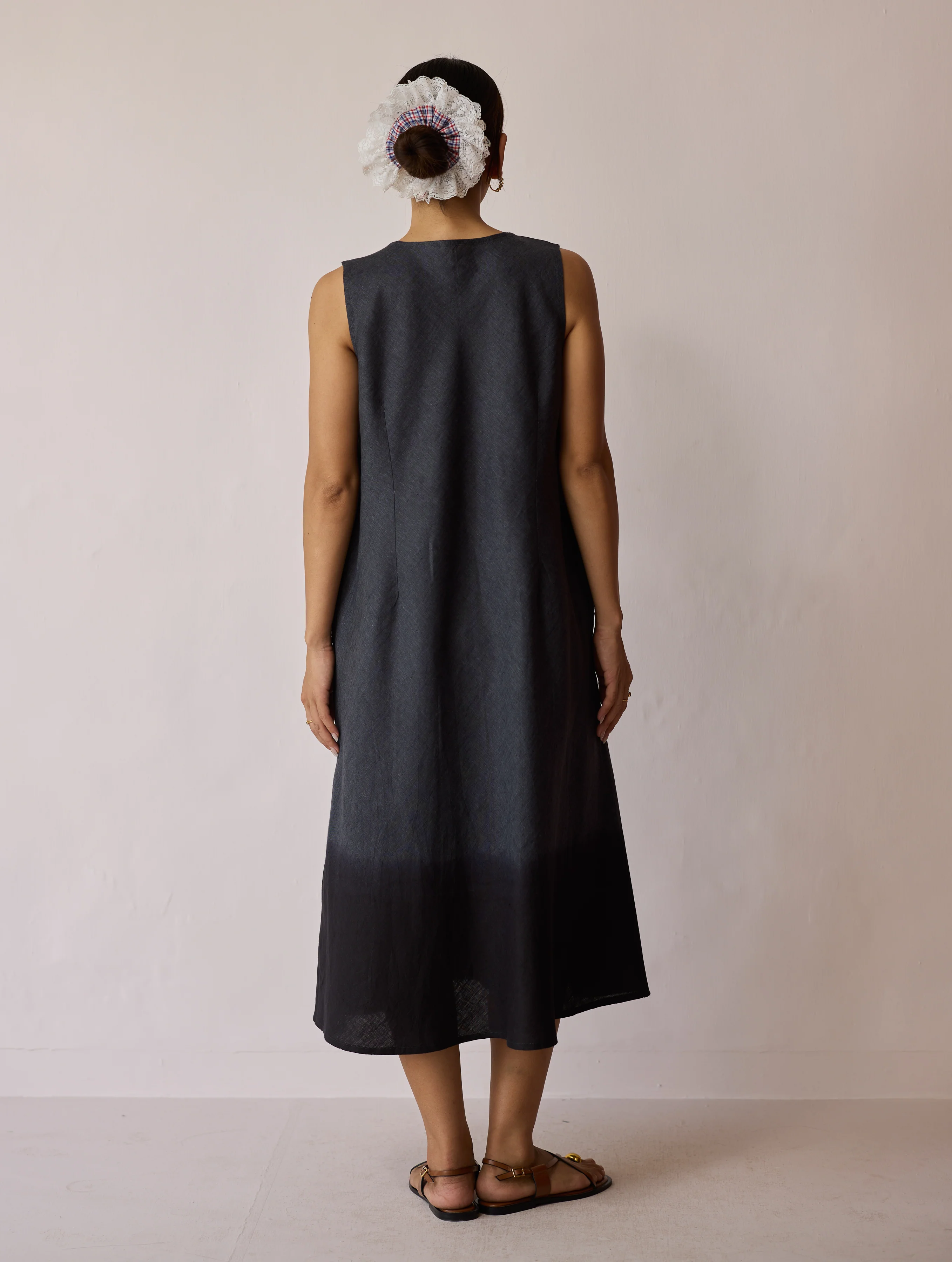Kiya Ombre Hand-Dyed Linen Dress & Overlay- Charcoal - Image 19