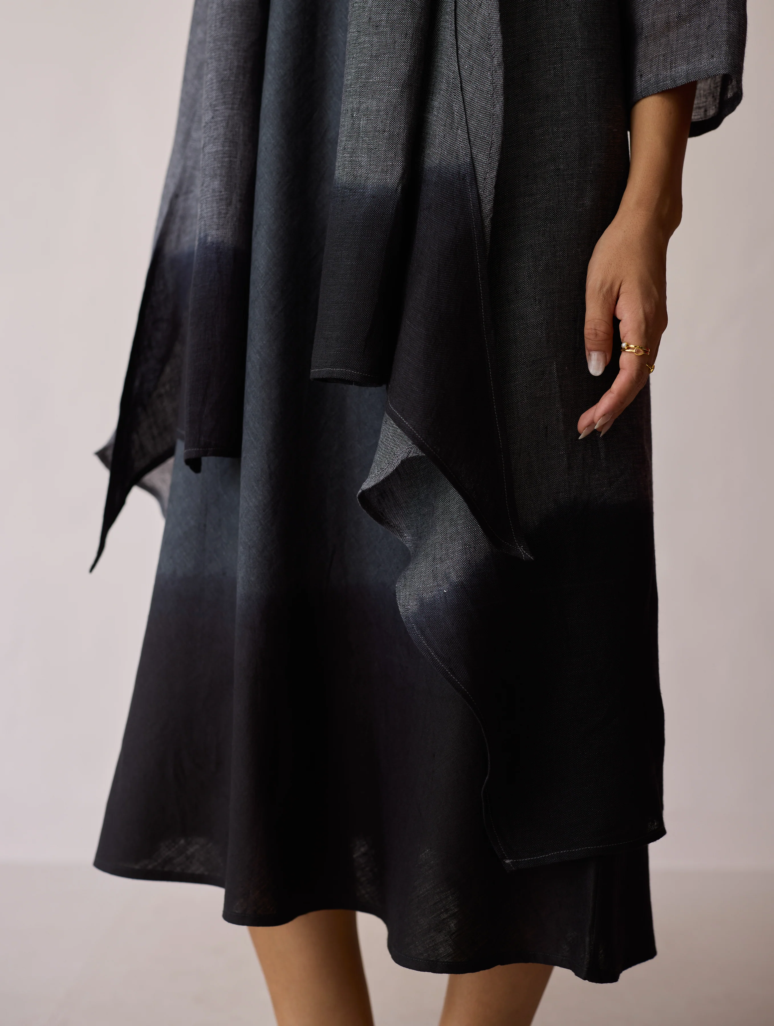 Kiya Ombre Hand-Dyed Linen Dress & Overlay- Charcoal - Image 3