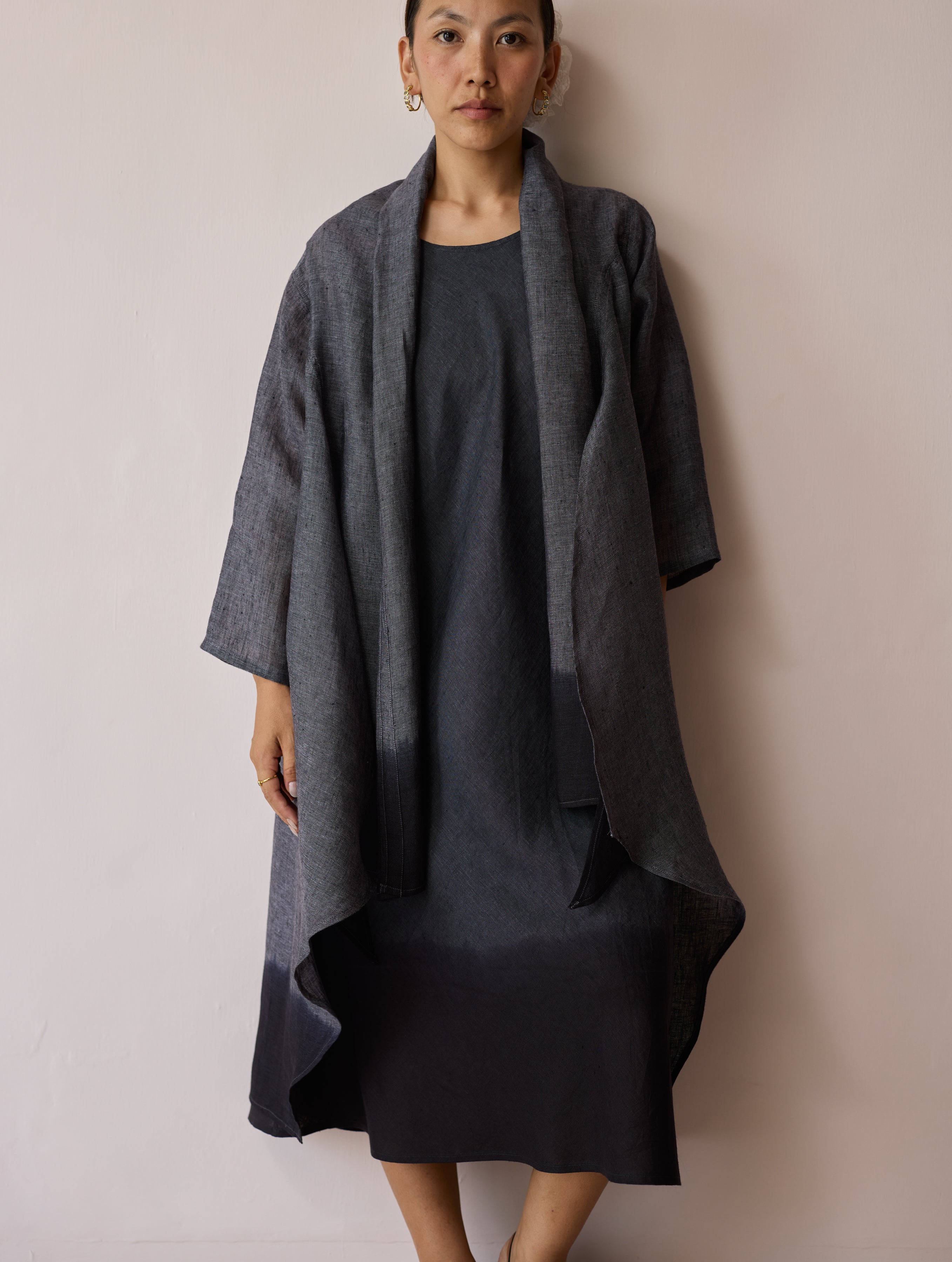 Kiya Ombre Hand-Dyed Linen Dress & Overlay- Charcoal - Image 7