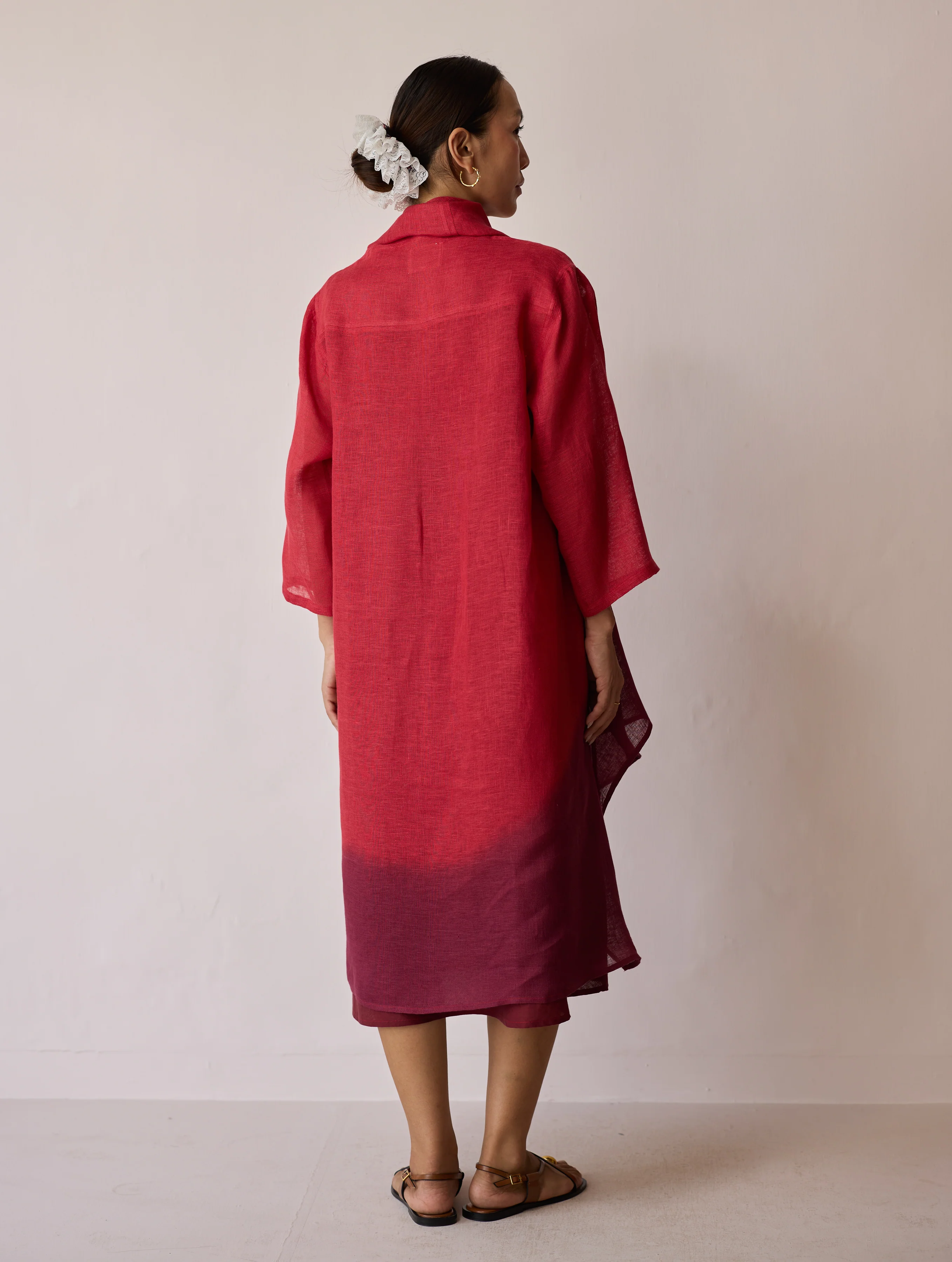 Kiya Ombre Hand-Dyed Linen Dress & Overlay - Heirloom Red - Image 10
