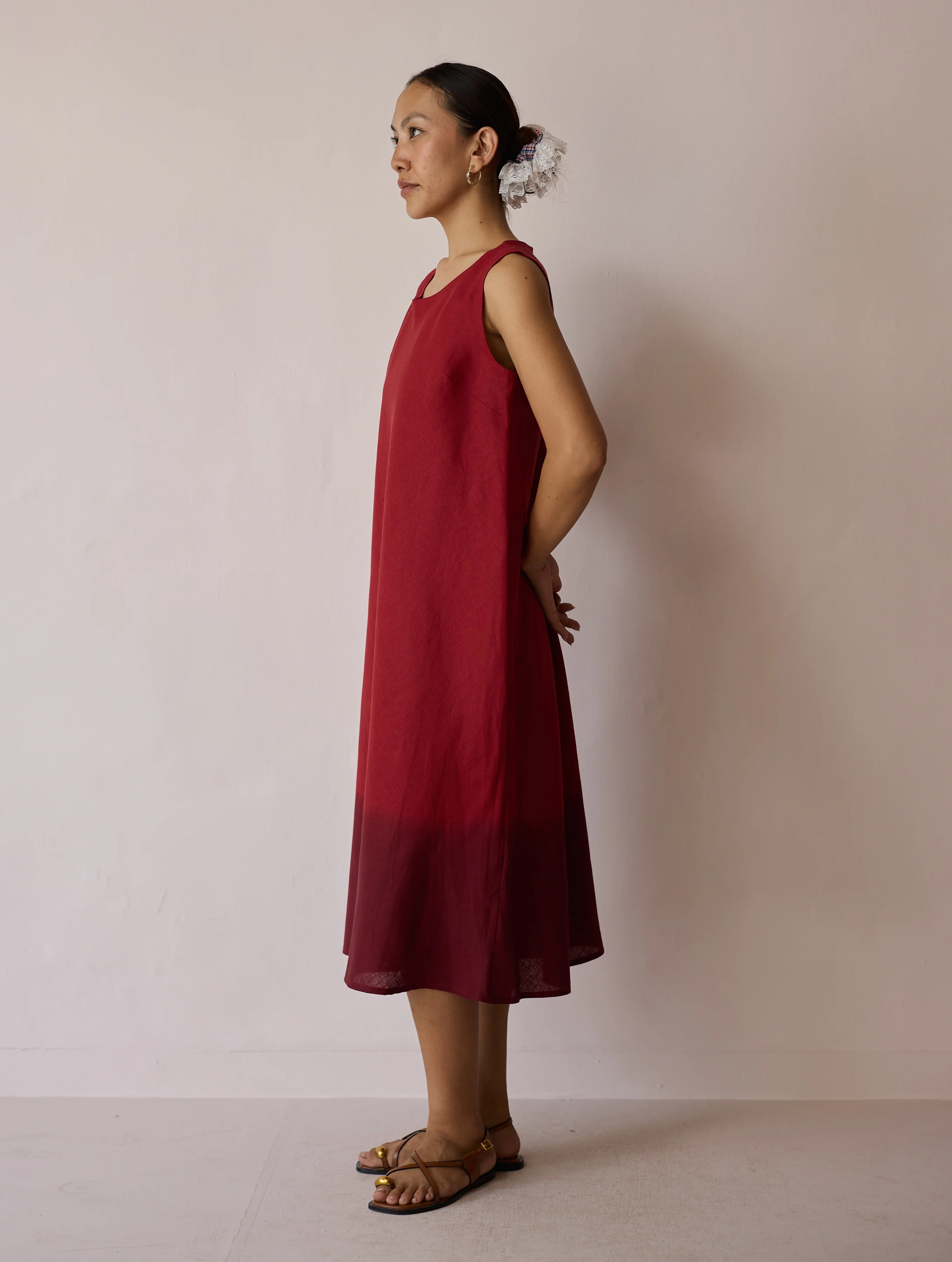 Kiya Ombre Hand-Dyed Linen Dress & Overlay - Heirloom Red - Image 11