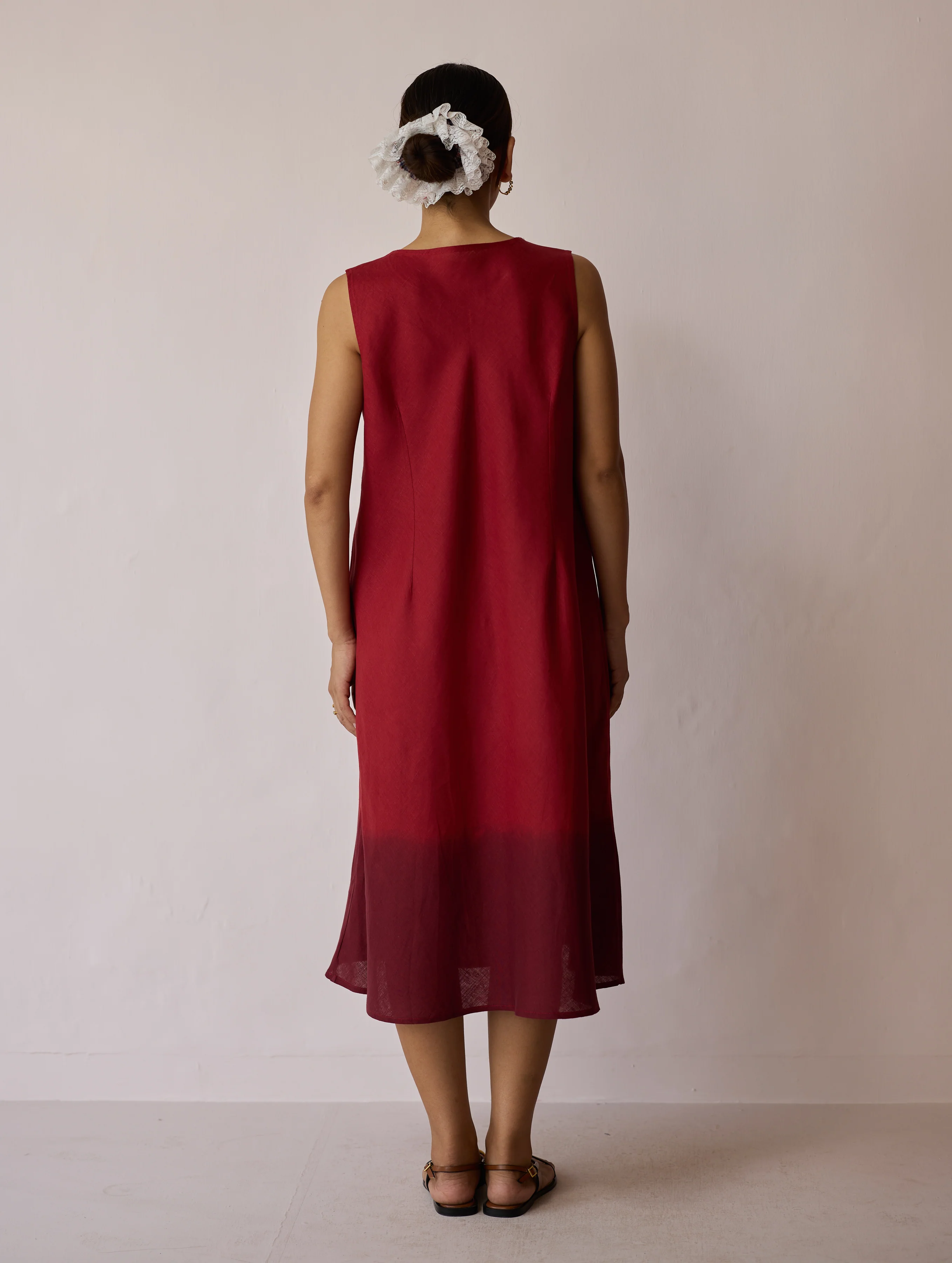 Kiya Ombre Hand-Dyed Linen Dress & Overlay - Heirloom Red - Image 14