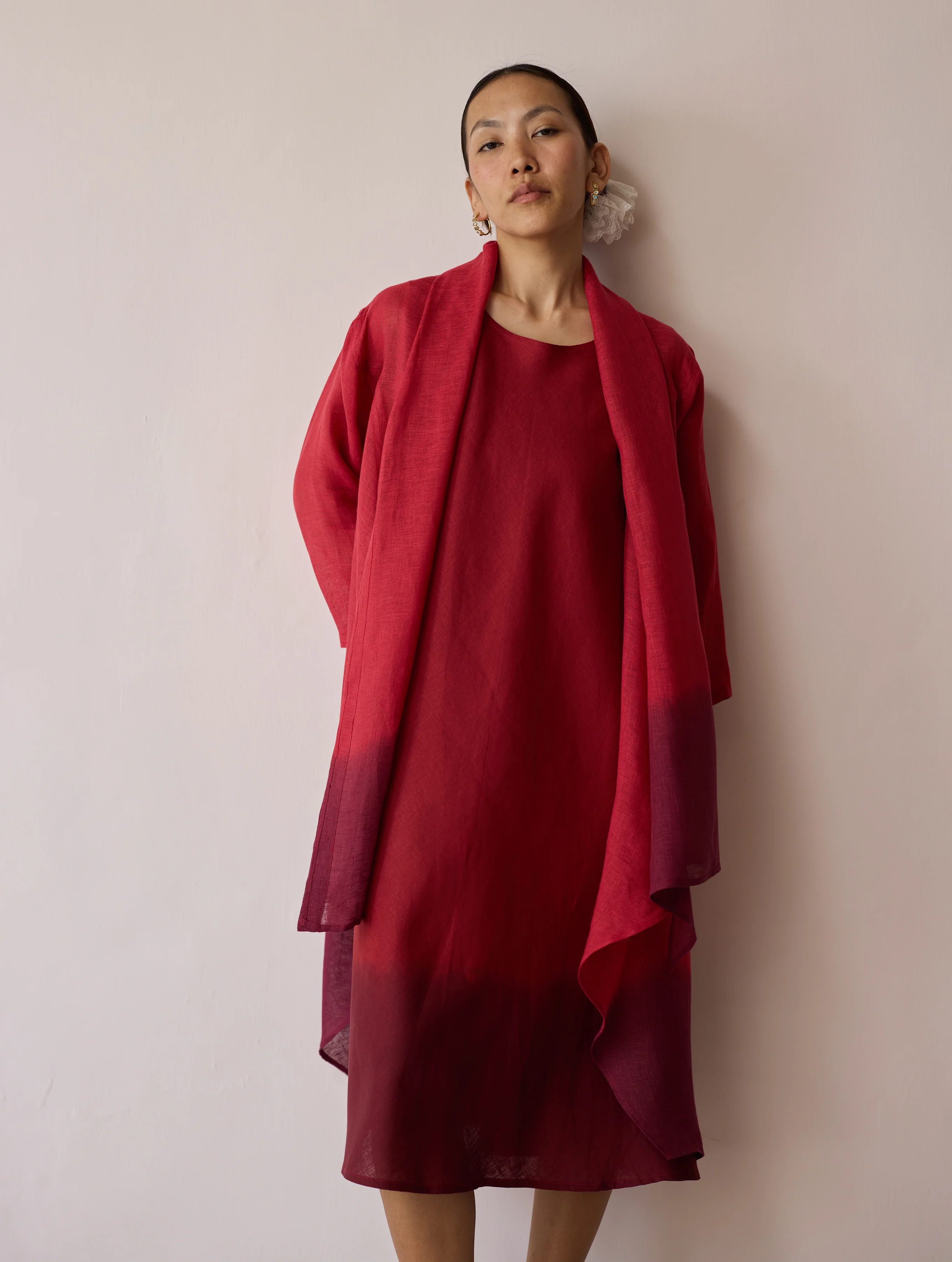 Kiya Ombre Hand-Dyed Linen Dress & Overlay - Heirloom Red - Image 2