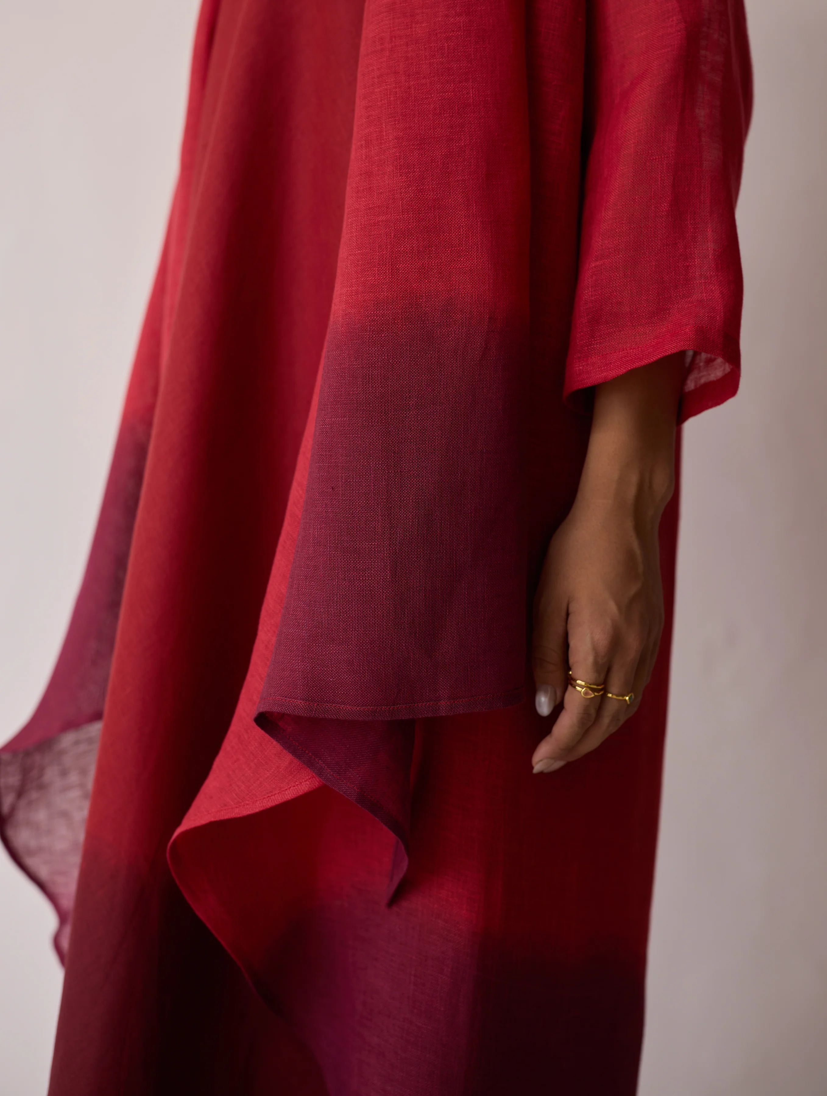 Kiya Ombre Hand-Dyed Linen Dress & Overlay - Heirloom Red - Image 3