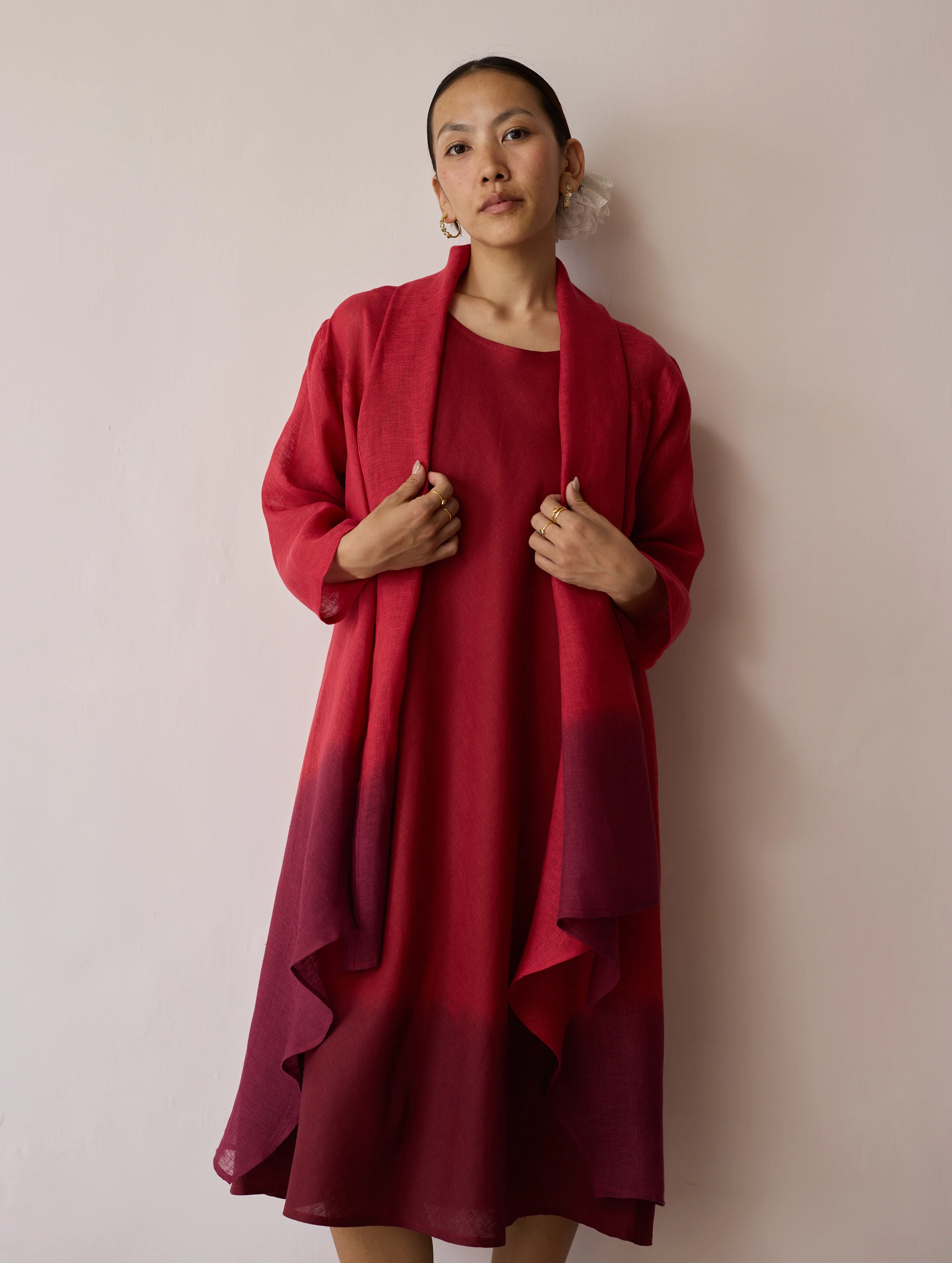 Kiya Ombre Hand-Dyed Linen Dress & Overlay - Heirloom Red - Image 5