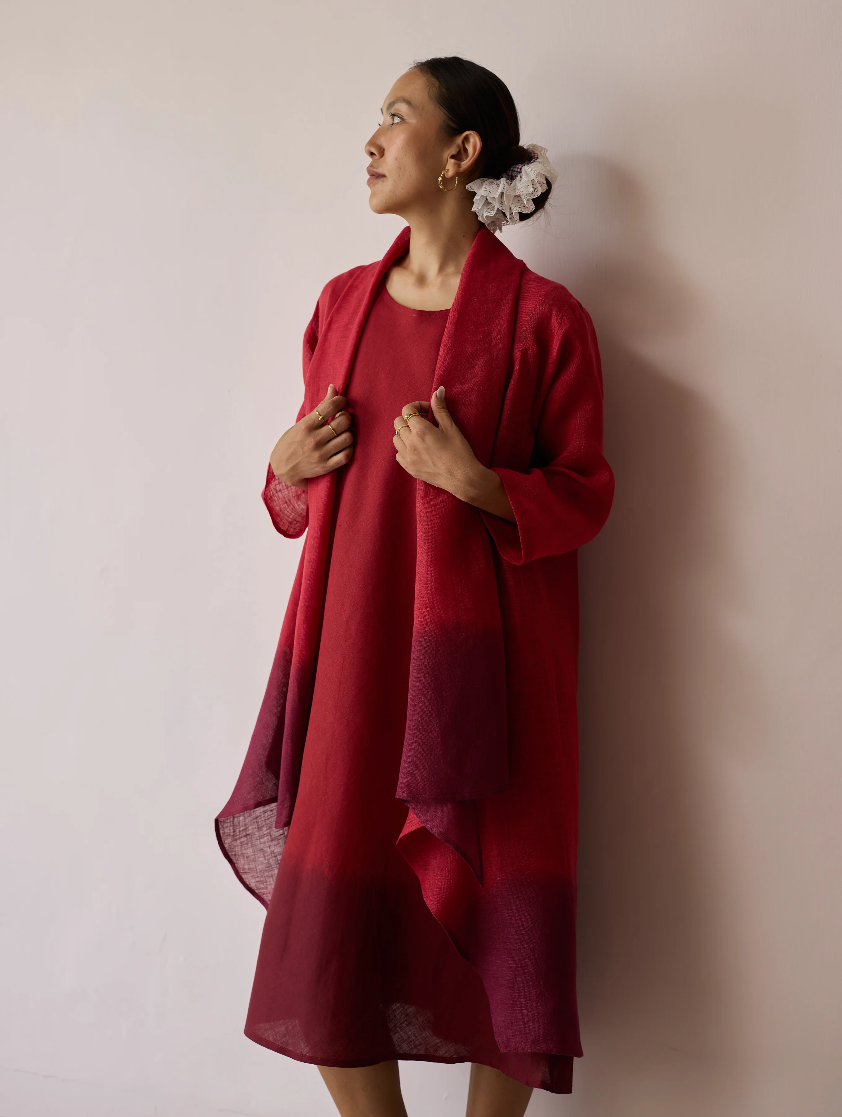 Kiya Ombre Hand-Dyed Linen Dress & Overlay - Heirloom Red - Image 6