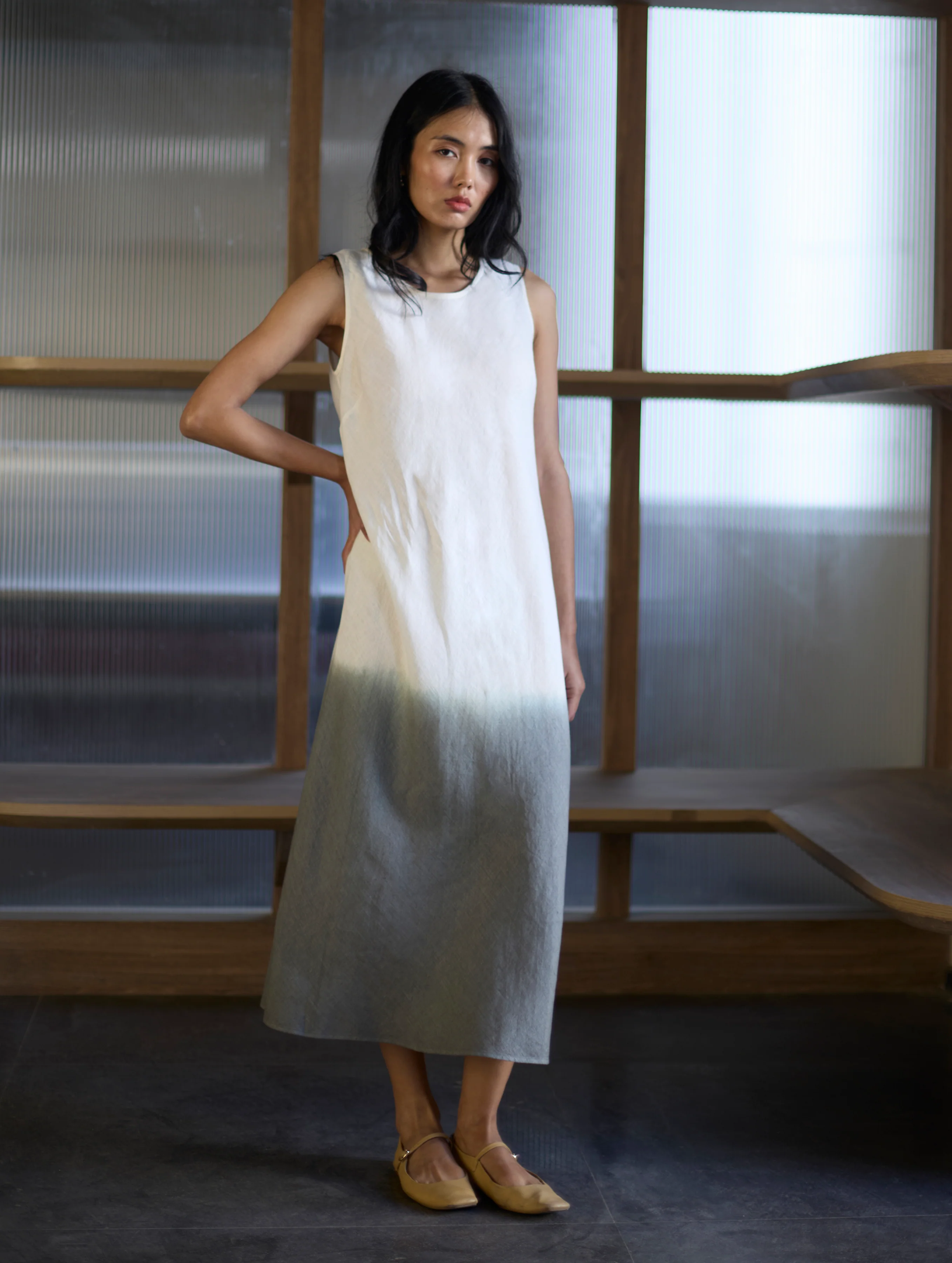 Kiya Ombre Hand-Dyed Linen Dress & Jacket - Grey - Image 10