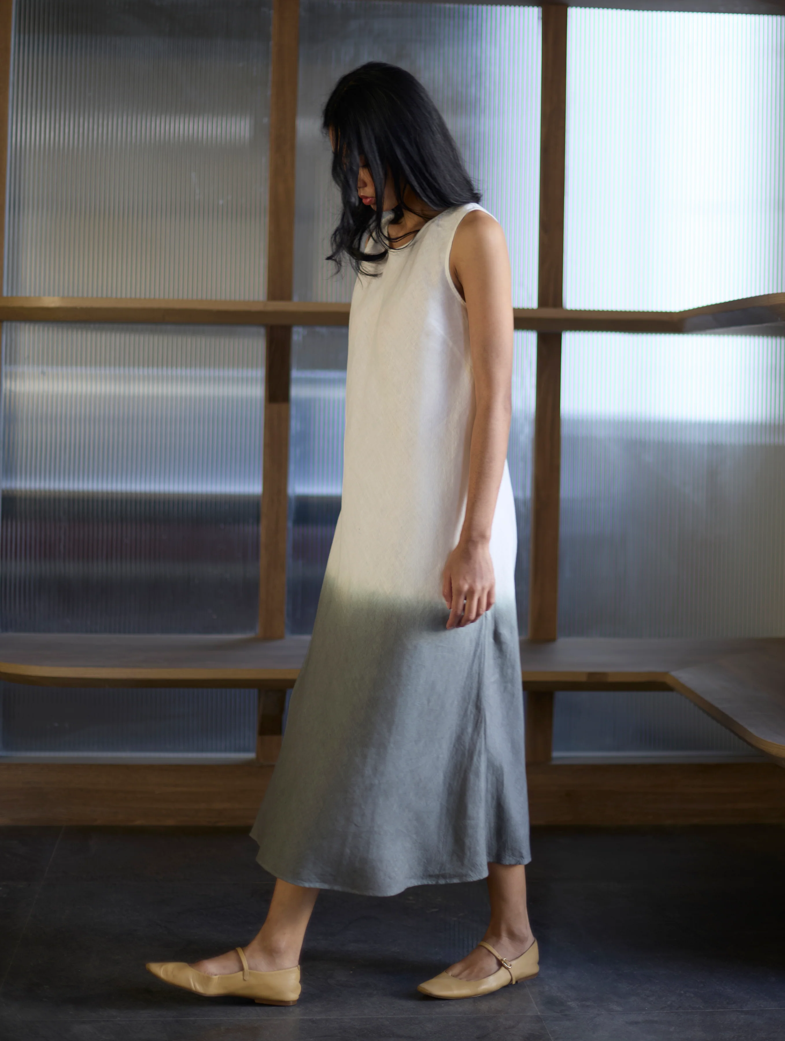 Kiya Ombre Hand-Dyed Linen Dress & Jacket - Grey - Image 12