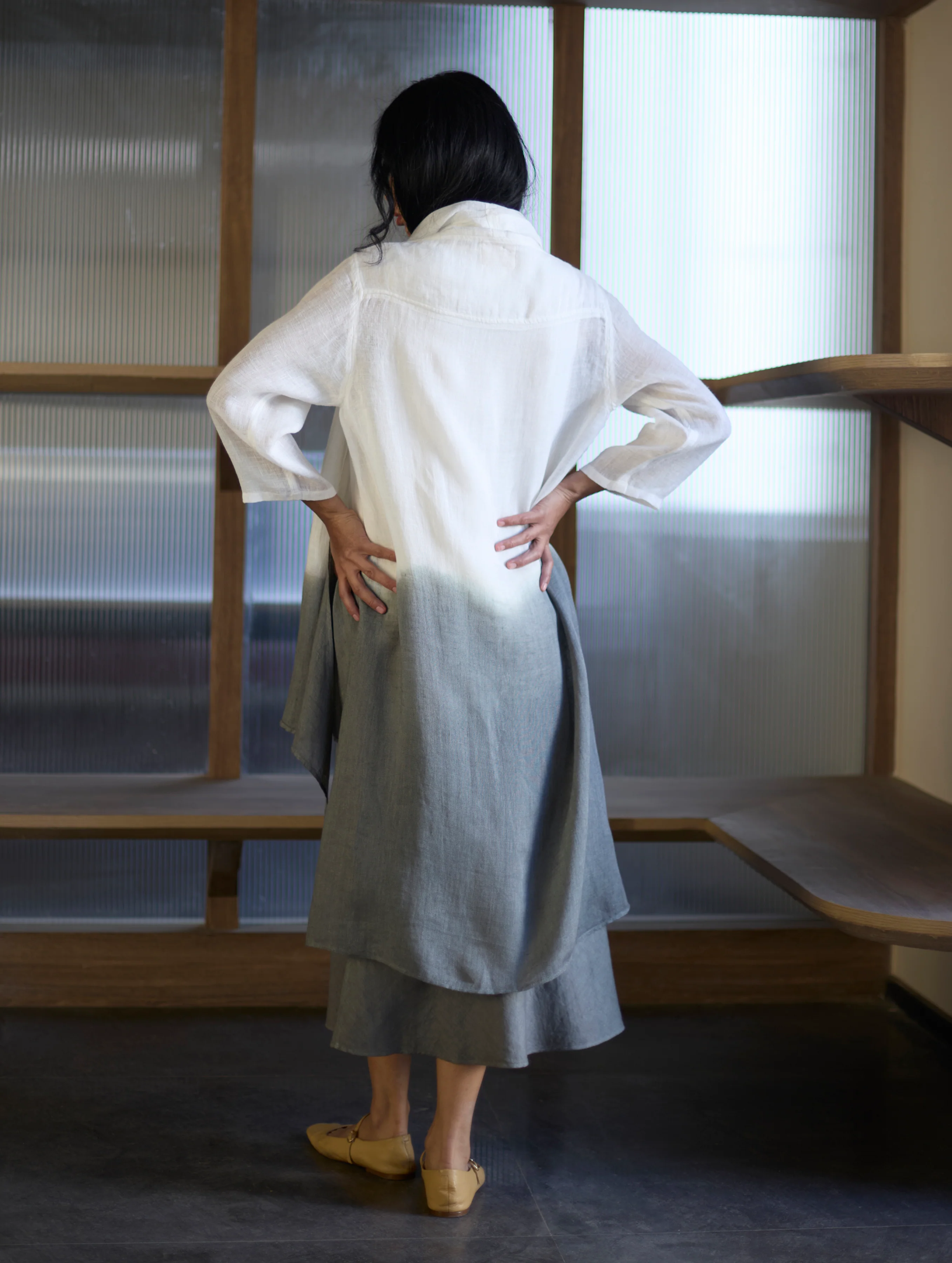 Kiya Ombre Hand-Dyed Linen Dress & Jacket - Grey - Image 3
