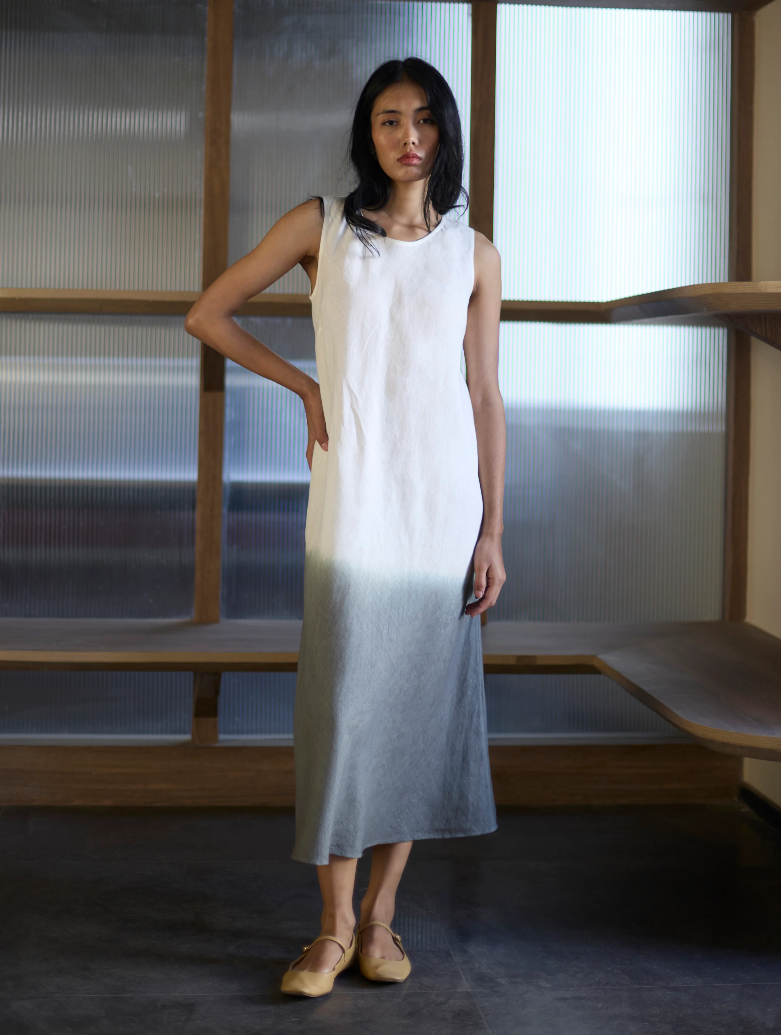 Kiya Ombre Hand-Dyed Linen Dress & Jacket - Grey - Image 4