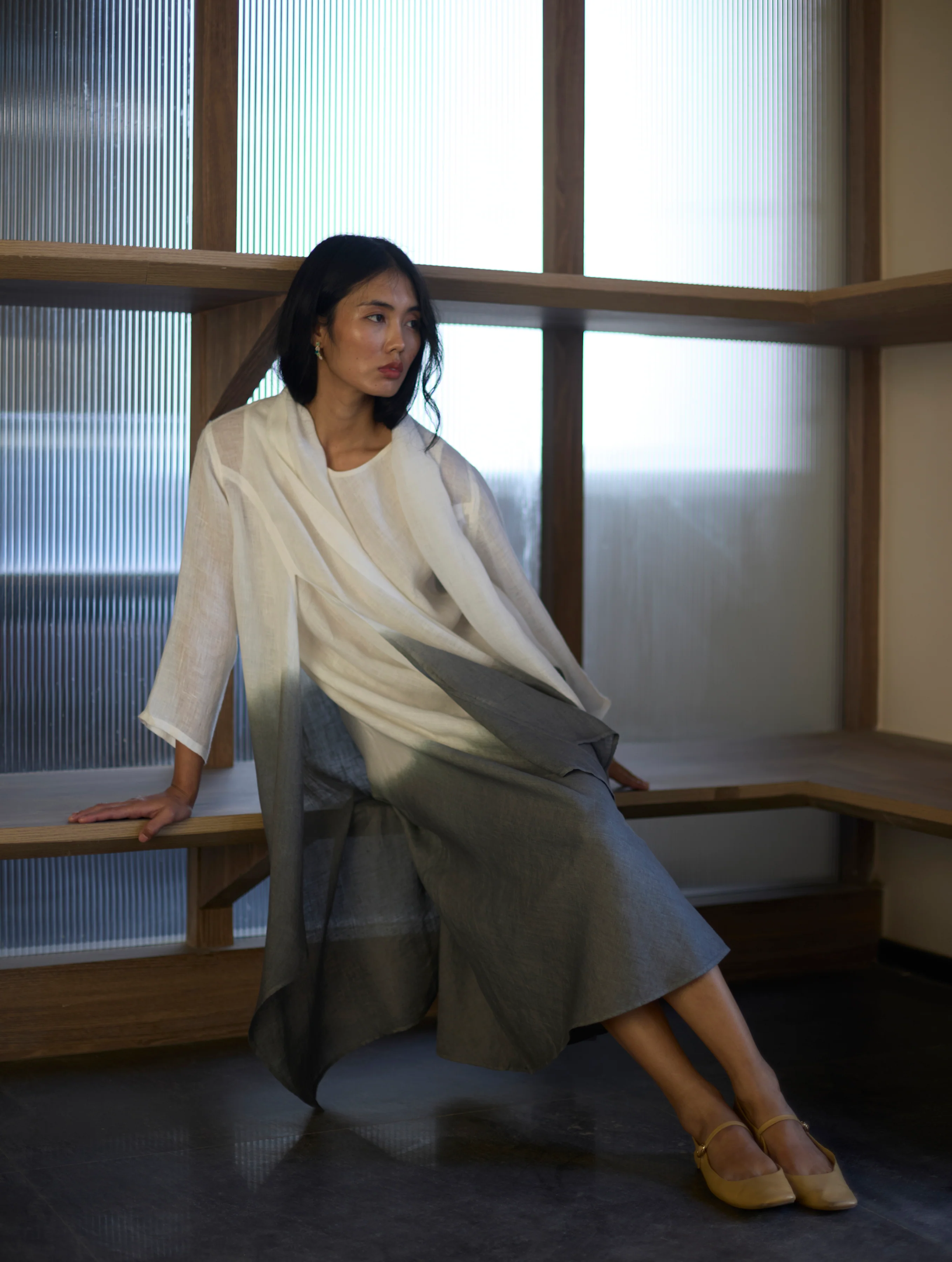 Kiya Ombre Hand-Dyed Linen Dress & Jacket - Grey - Image 5
