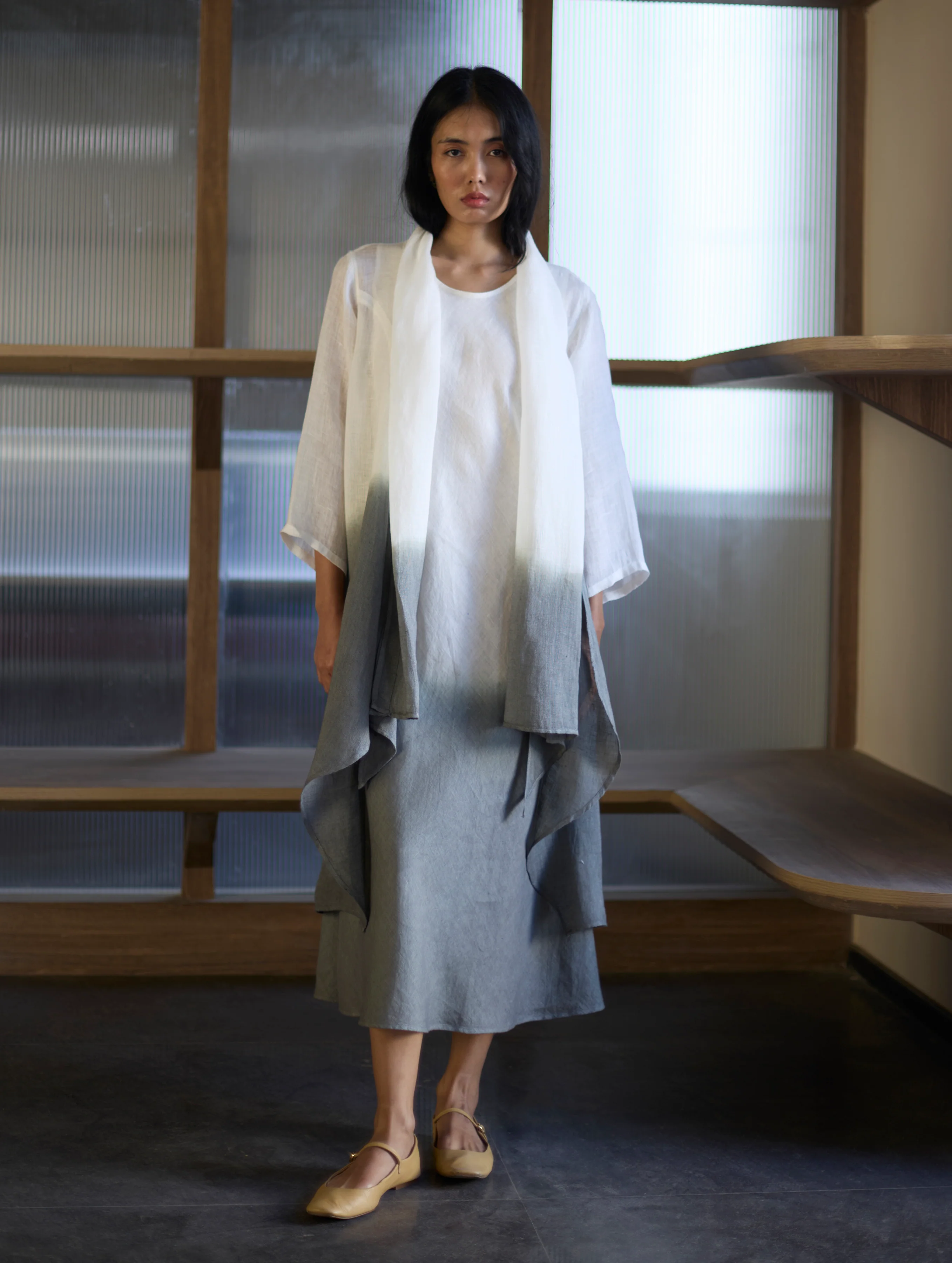 Kiya Ombre Hand-Dyed Linen Dress & Jacket - Grey - Image 7