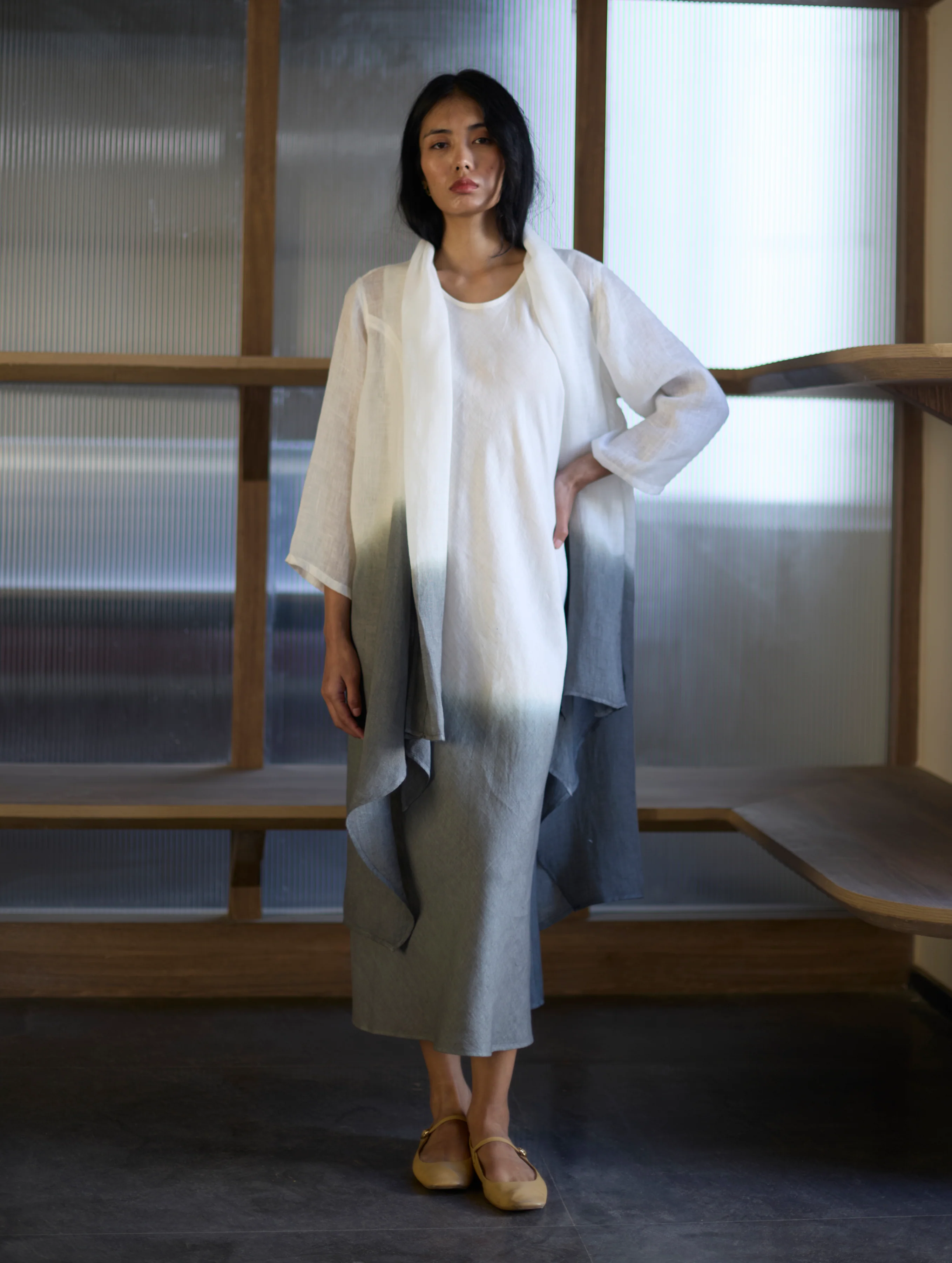 Kiya Ombre Hand-Dyed Linen Dress & Jacket - Grey - Image 9