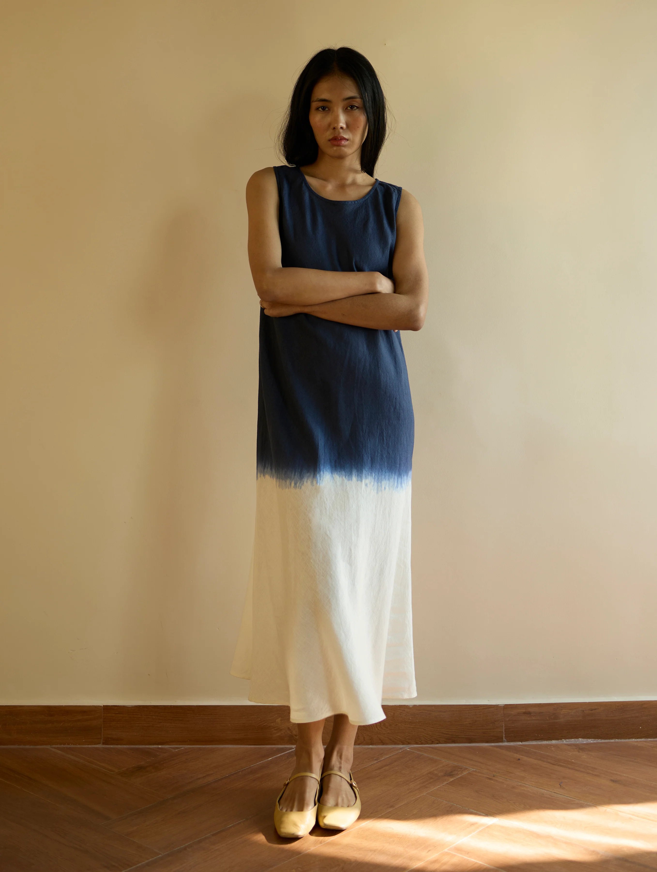 Kiya Ombre Hand-Dyed Linen Dress & Jacket - Navy - Image 3