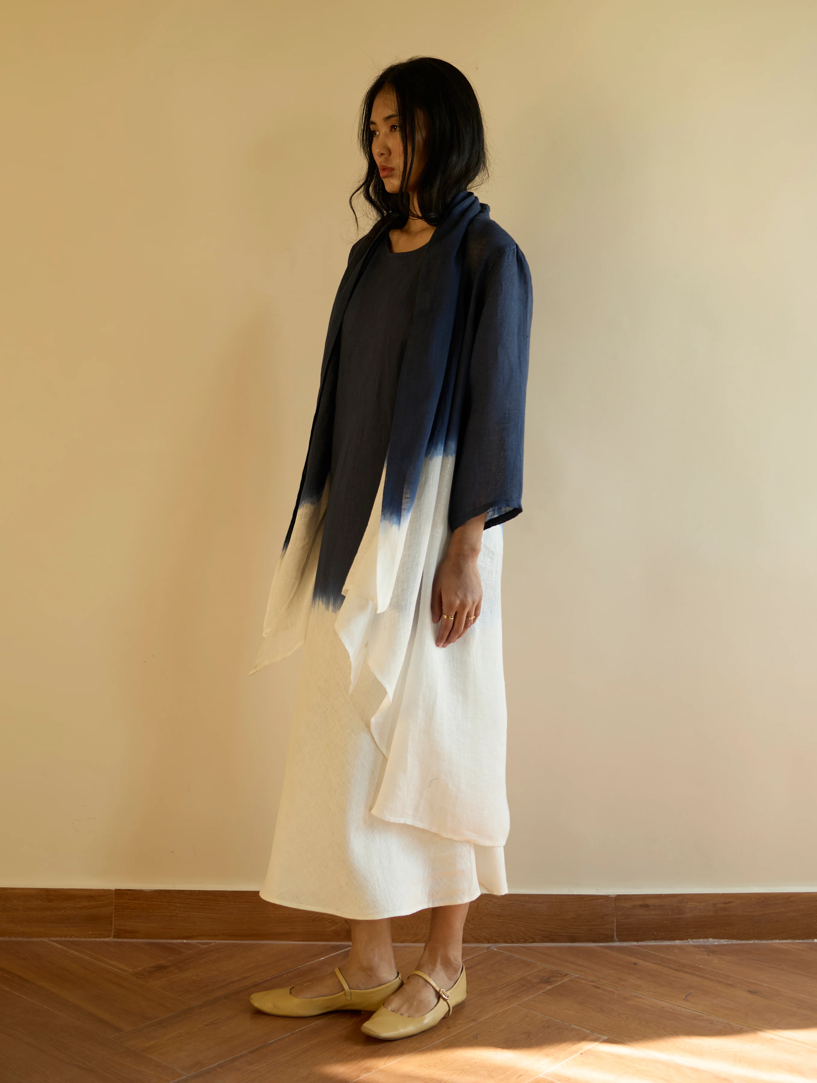 Kiya Ombre Hand-Dyed Linen Dress & Jacket - Navy - Image 7