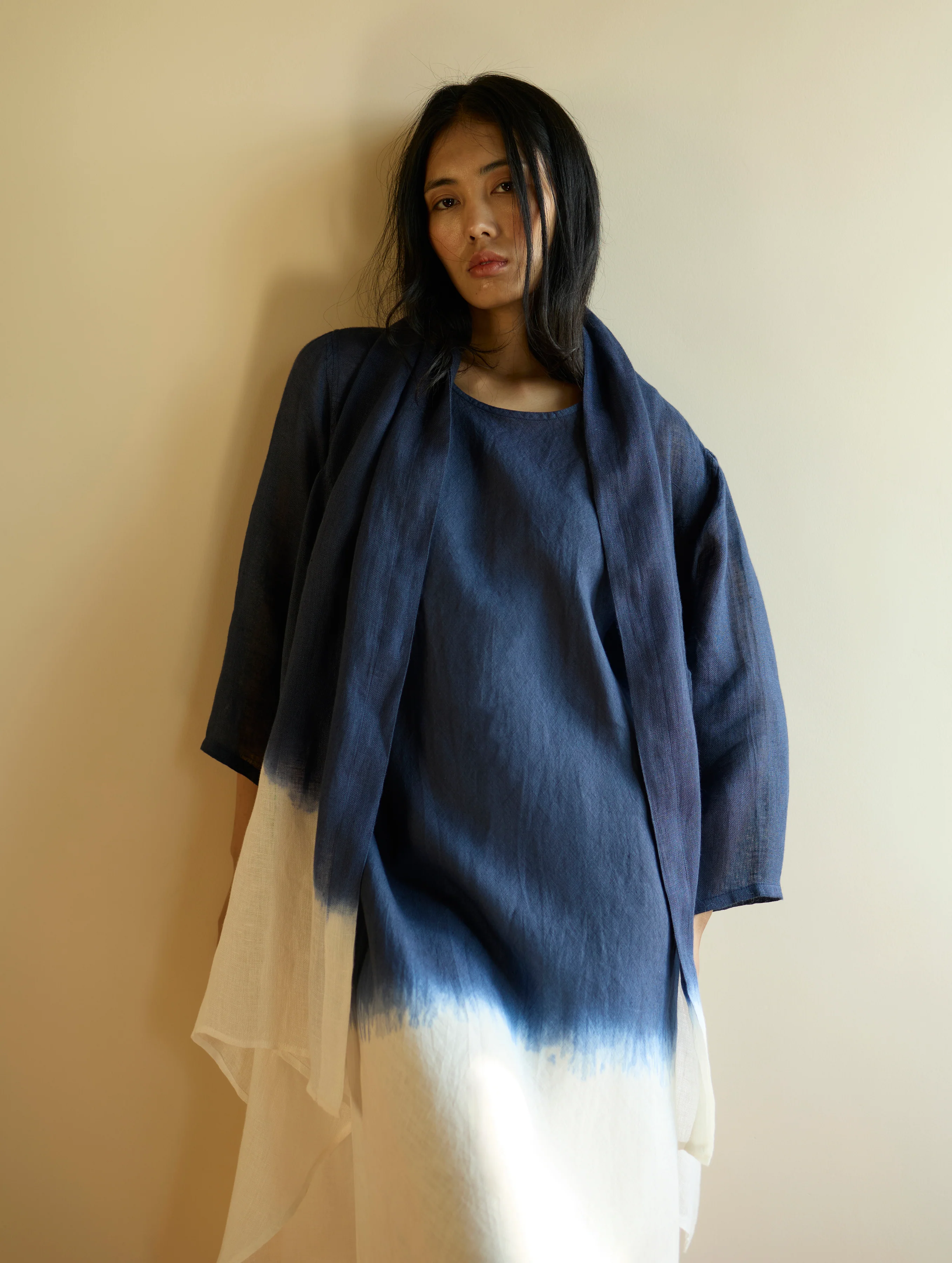 Kiya Ombre Hand-Dyed Linen Dress & Jacket - Navy - Image 9