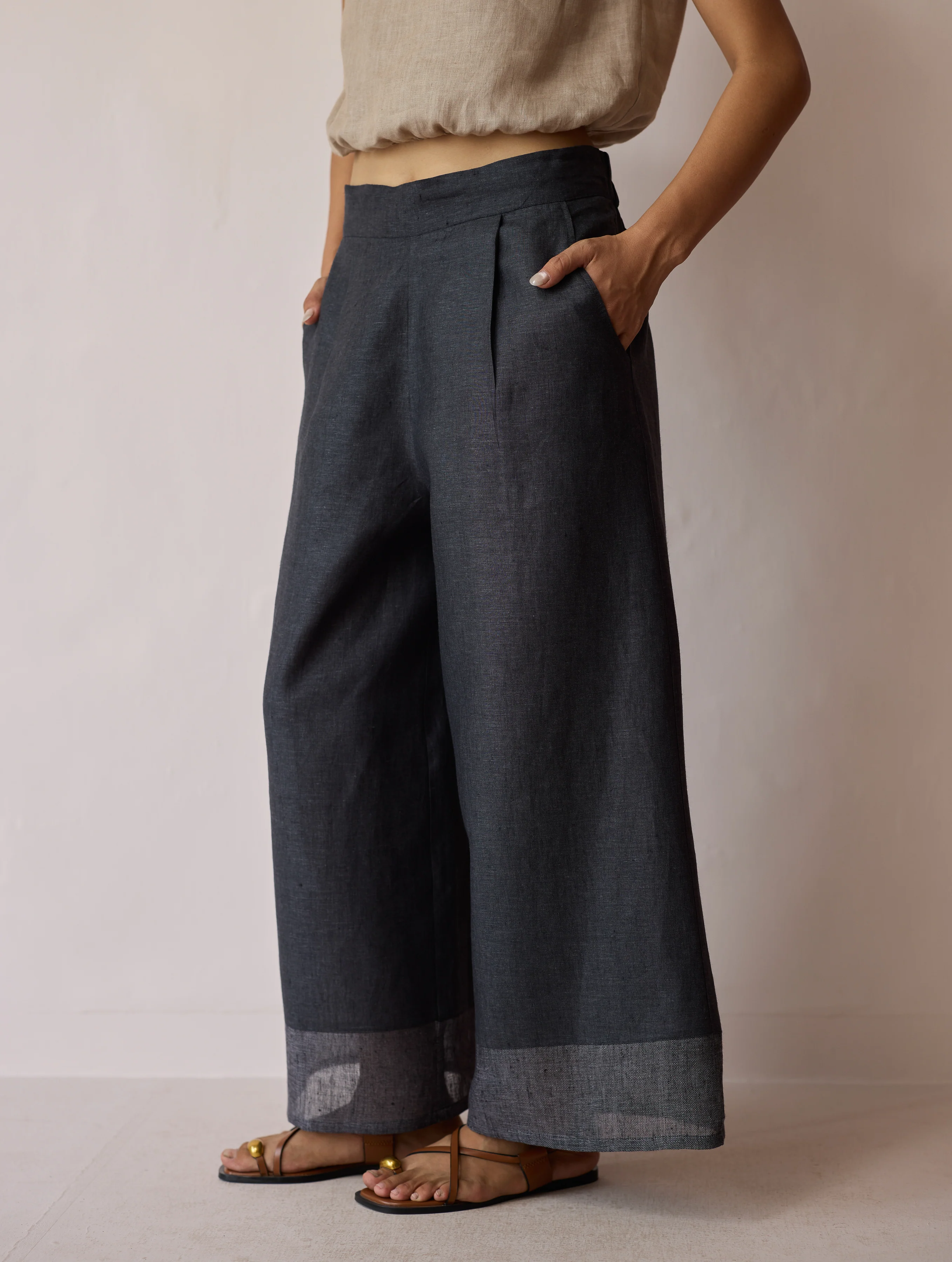 Lagom Wide Leg linen Pants - Charcoal