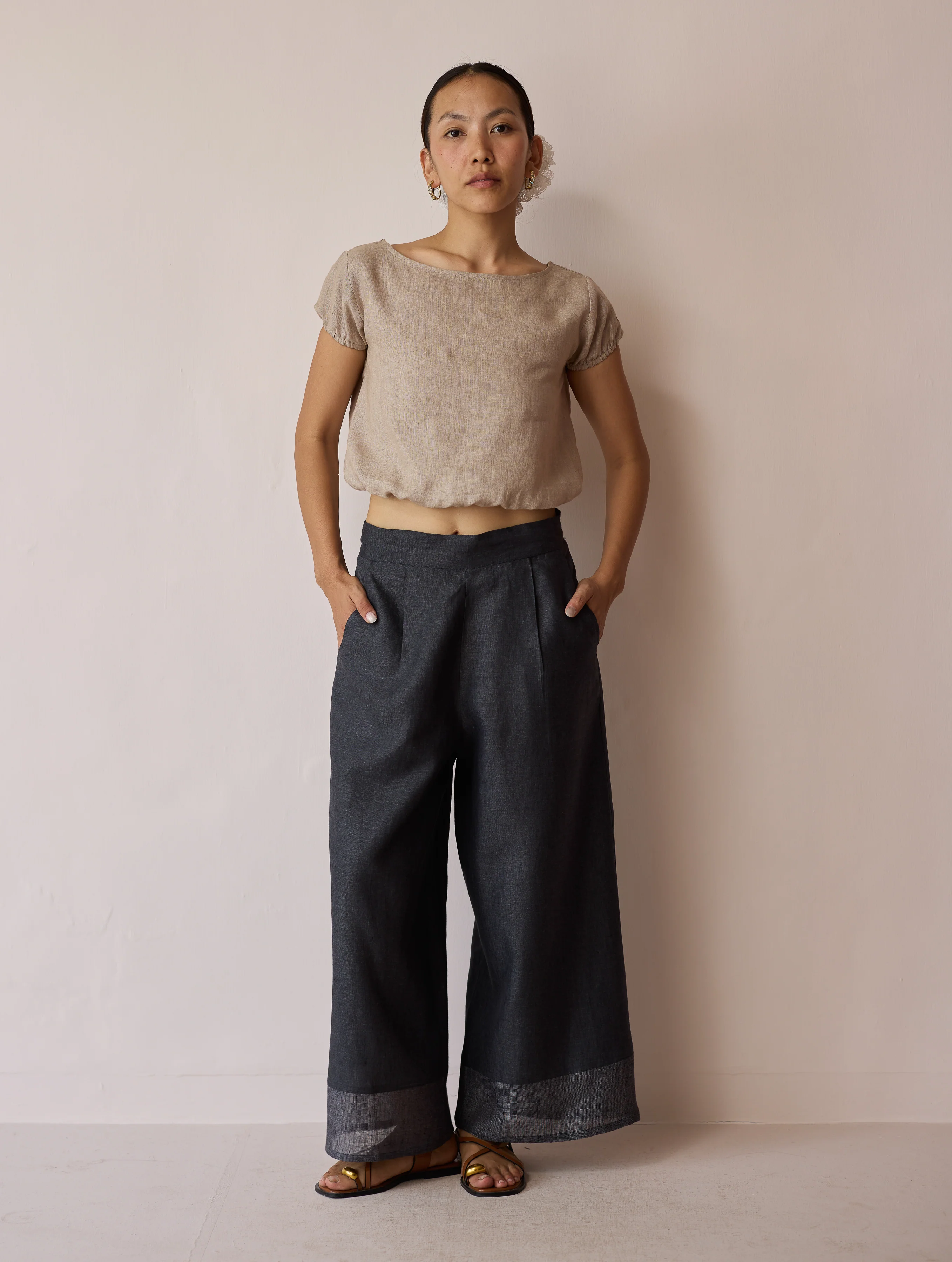 Lagom Wide Leg linen Pants - Charcoal - Image 2