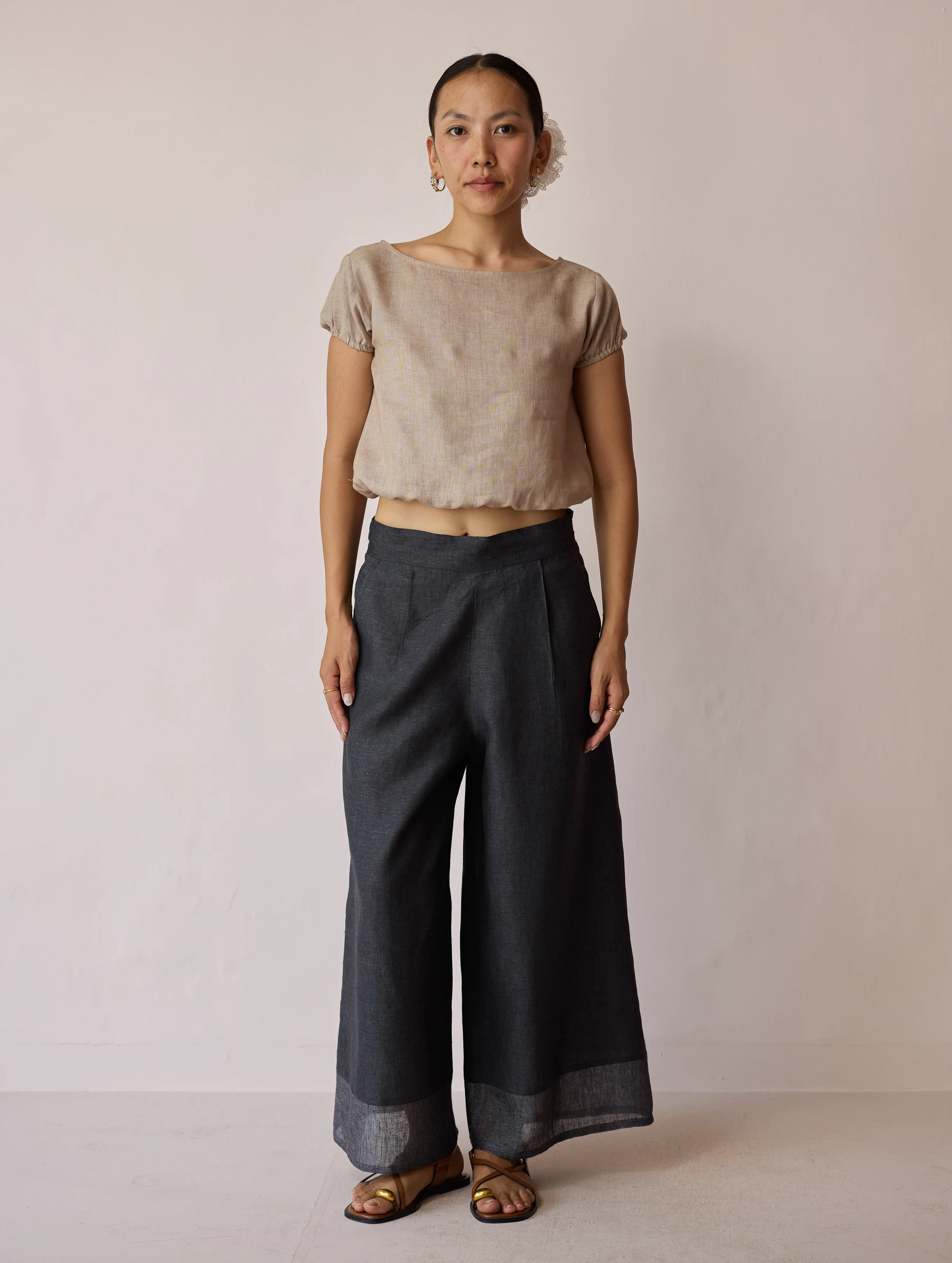 Lagom Wide Leg linen Pants - Charcoal - Image 4