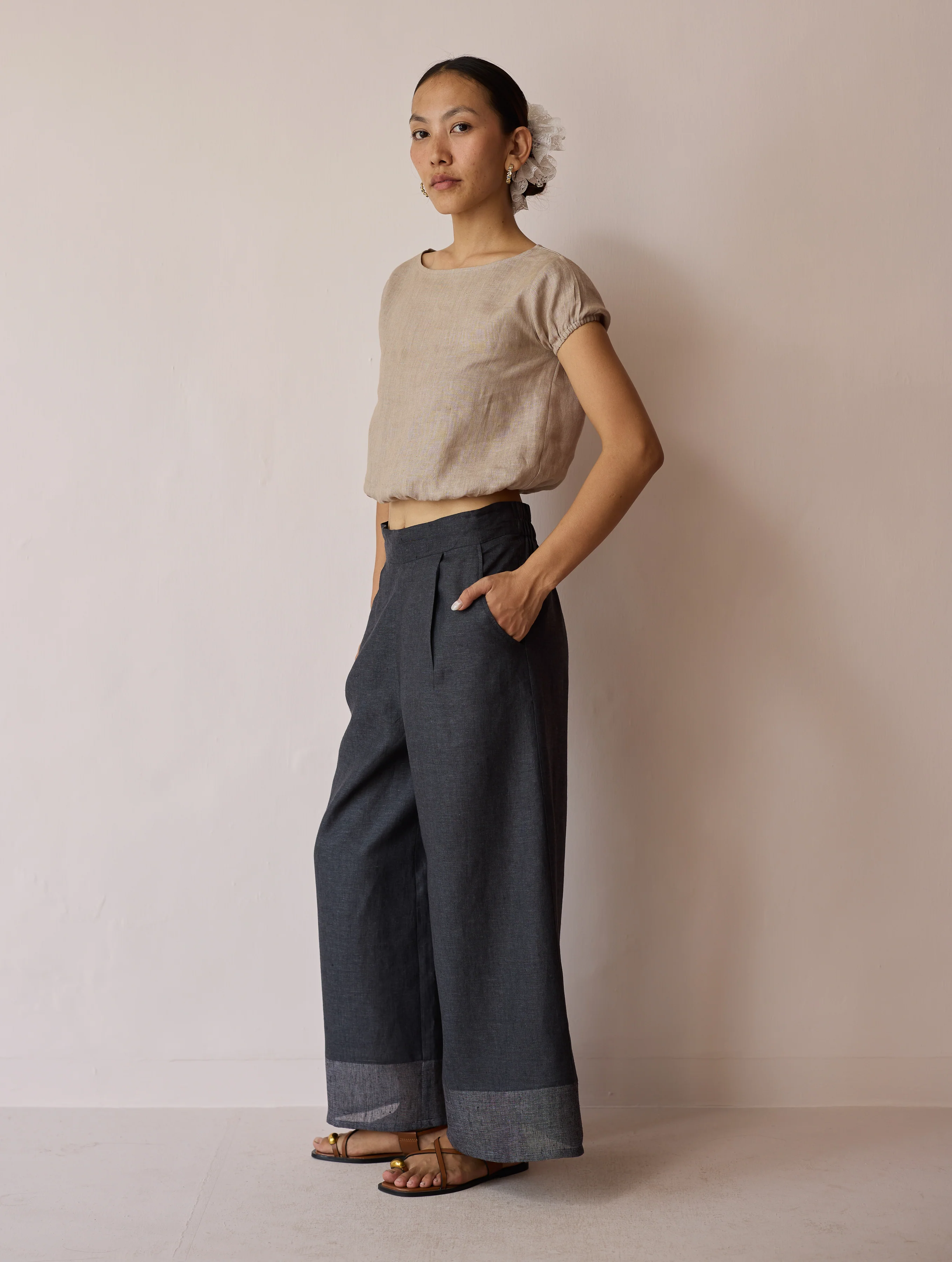 Lagom Wide Leg linen Pants - Charcoal - Image 5