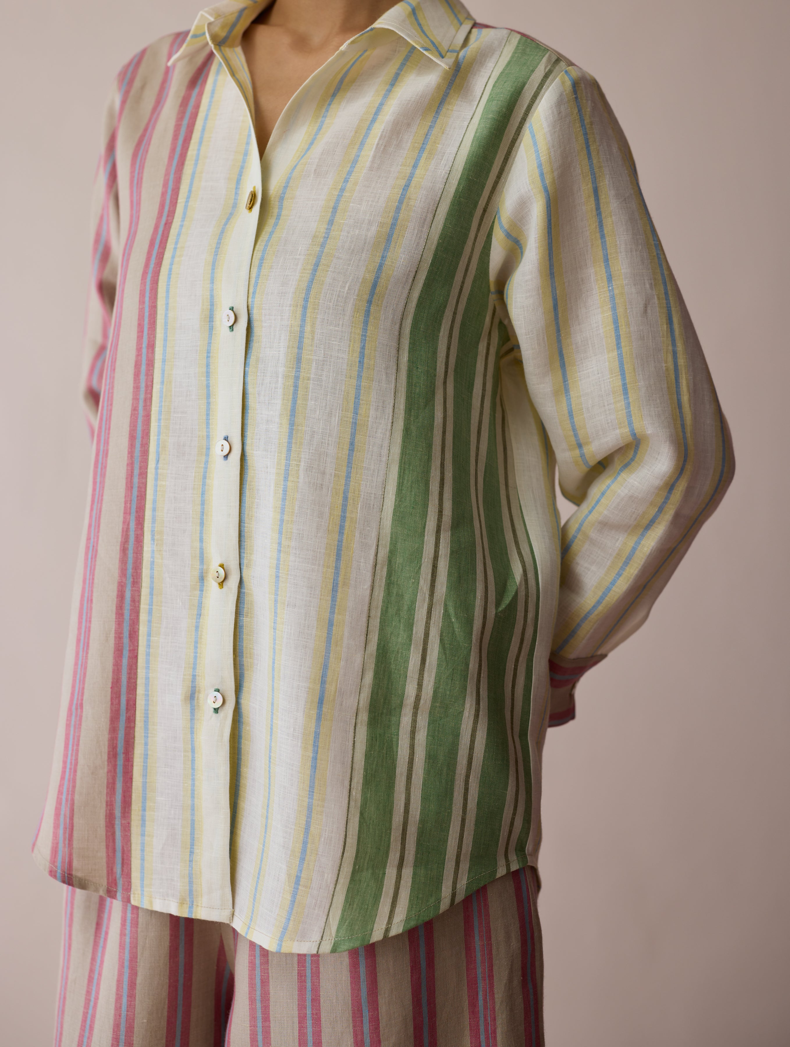 Leena Patchwork Stripe Linen Shirt - Image 10