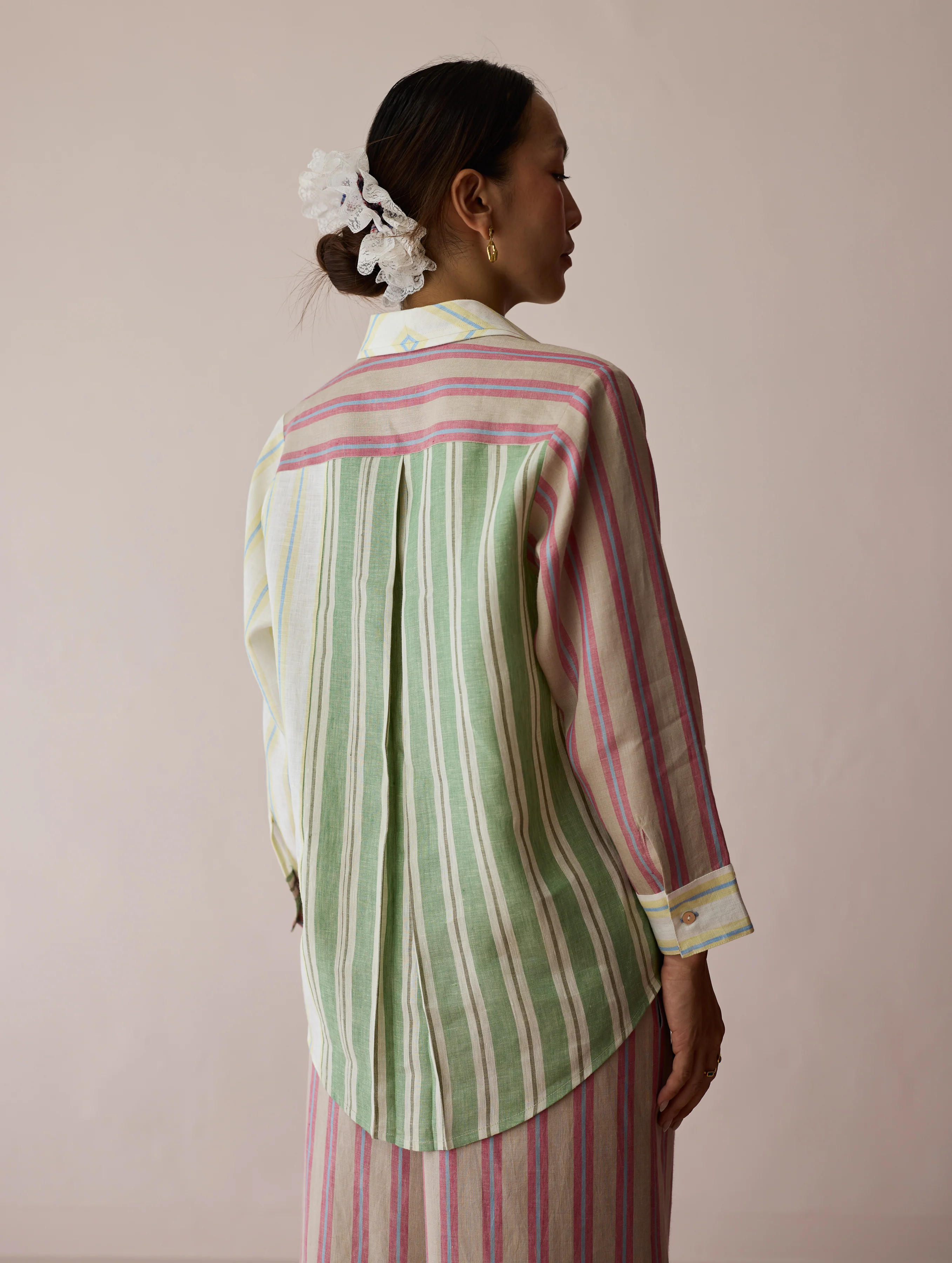 Leena Patchwork Stripe Linen Shirt - Image 11