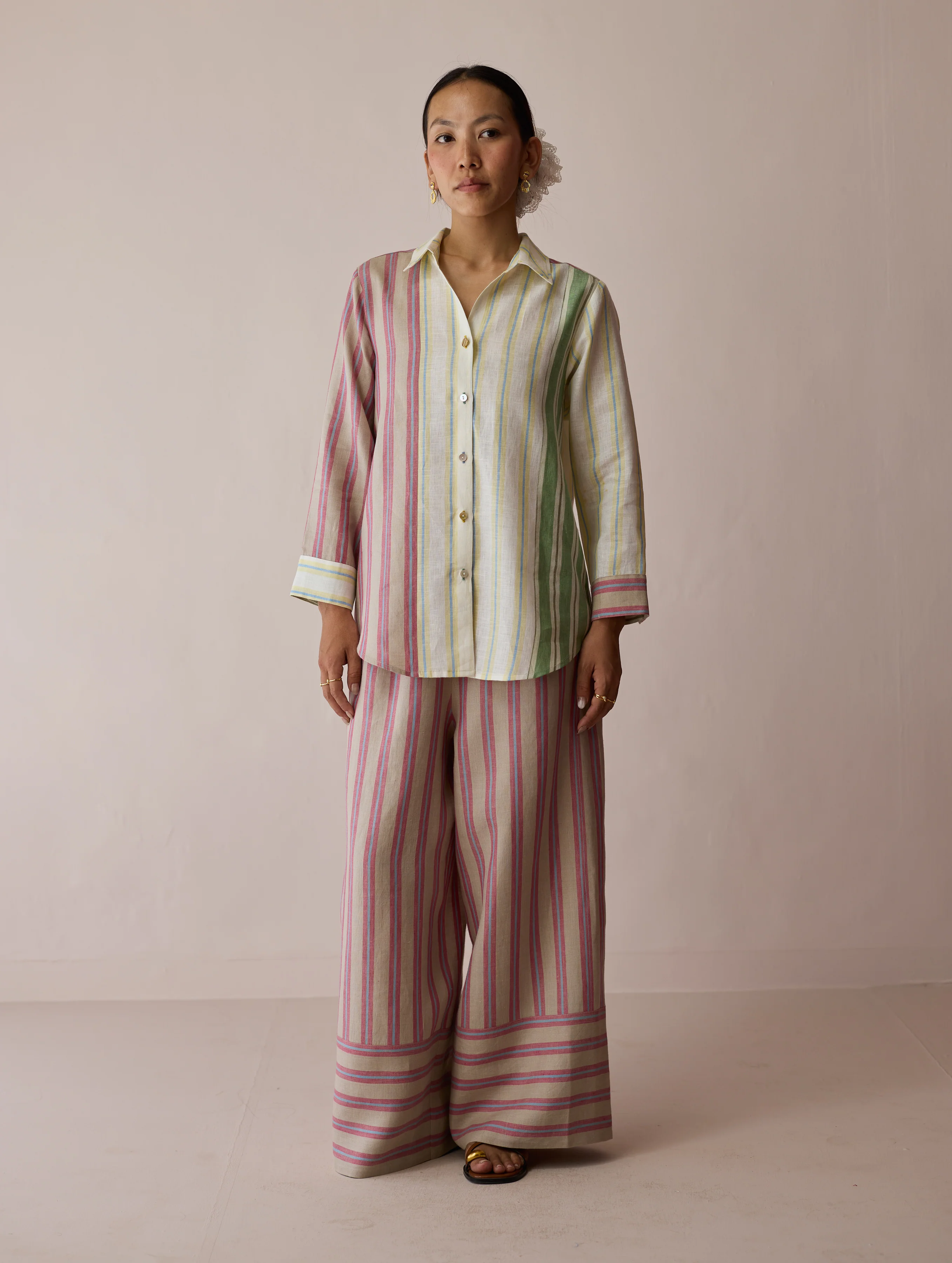 Leena Patchwork Stripe Linen Shirt - Image 12