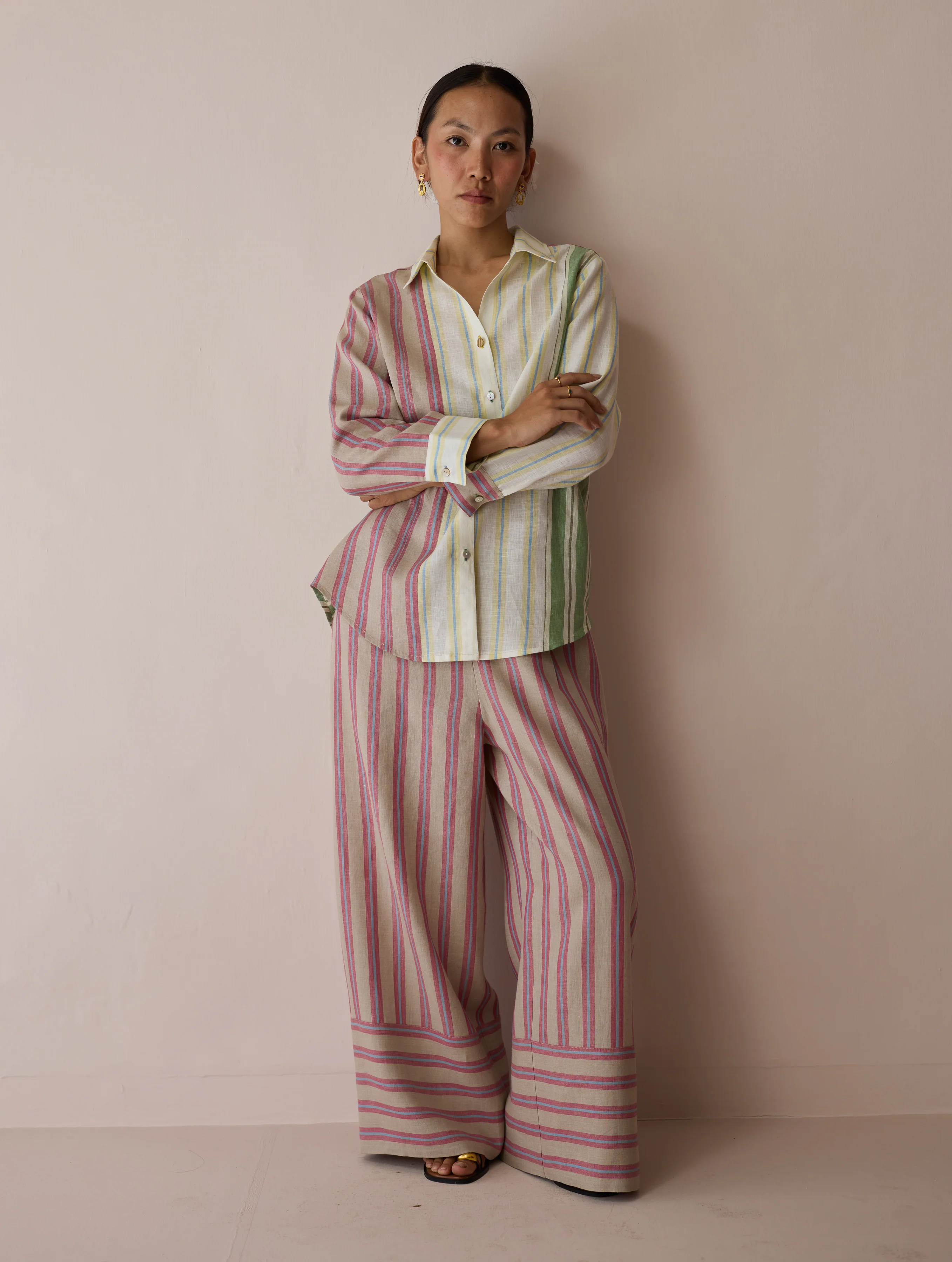 Leena Patchwork Stripe Linen Shirt - Image 7
