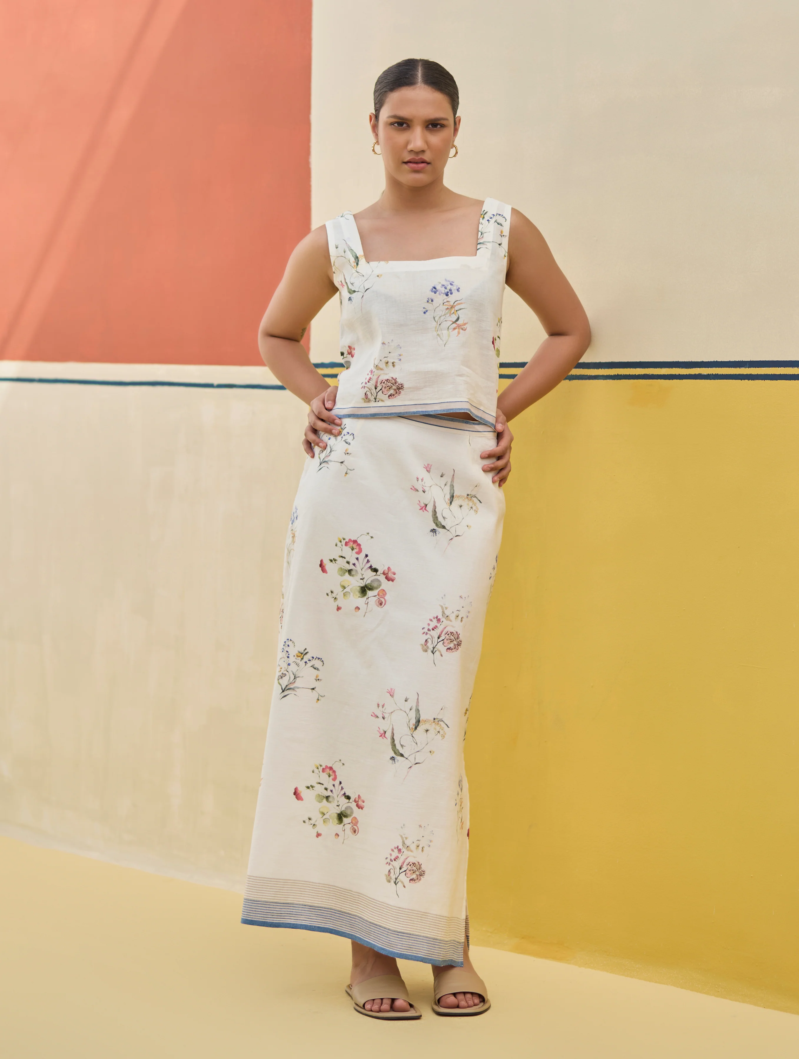 Leena Watercolour Floral Skirt - Ivory - Image 2
