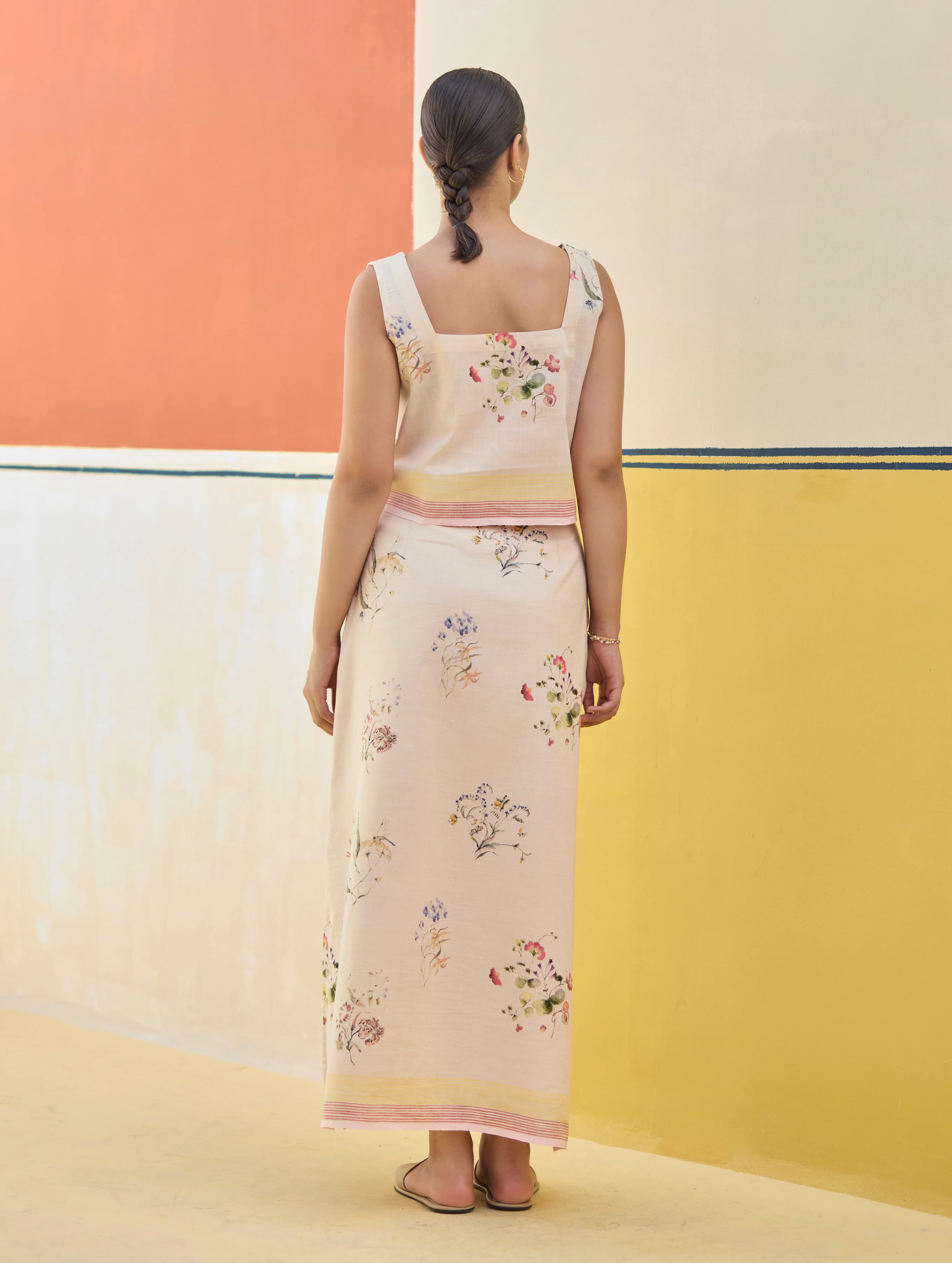 Leena Watercolour Floral Skirt - Sand - Image 3