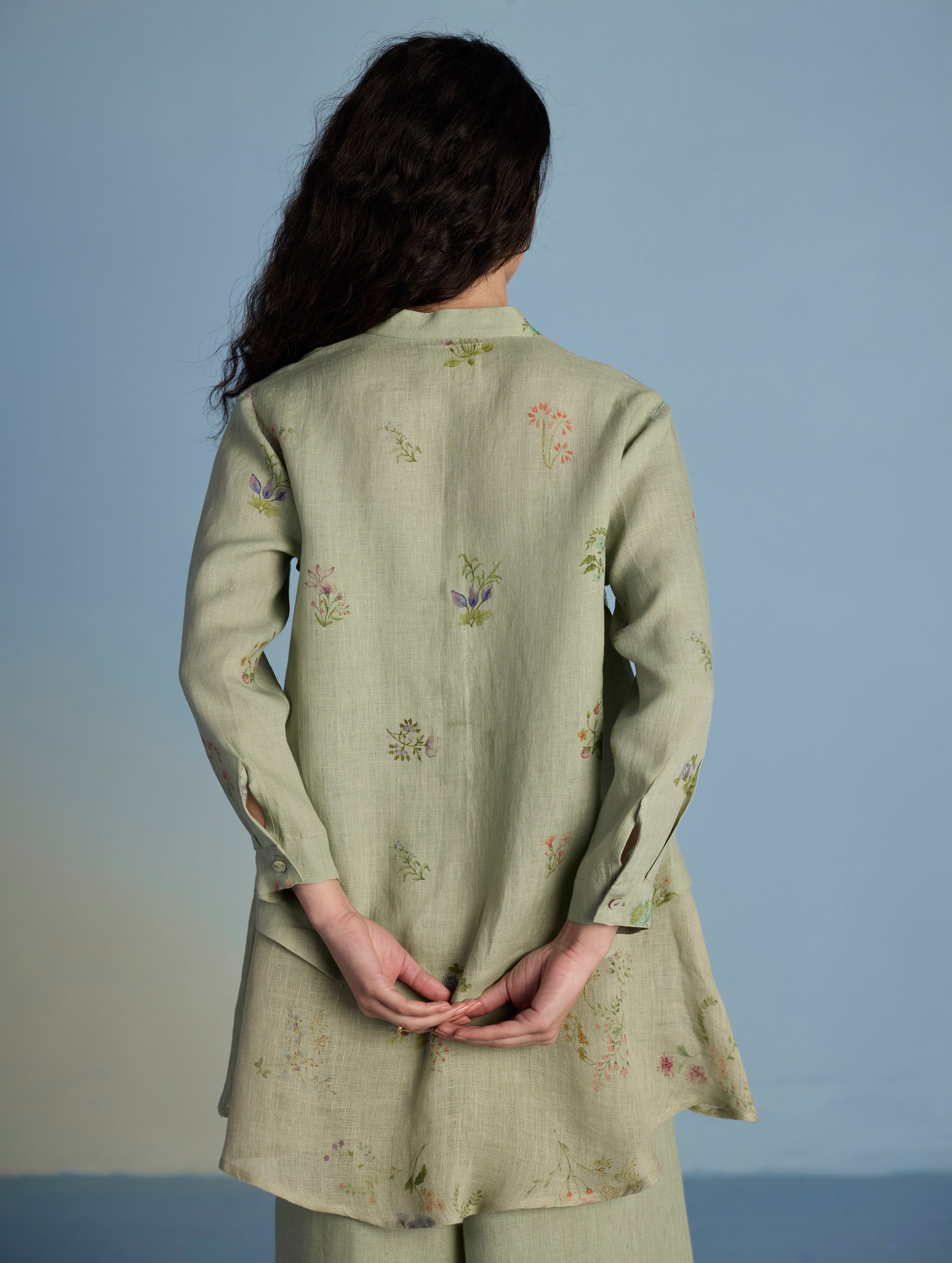 Leina A-Line Floral Linen Shirt - Mint - Image 2