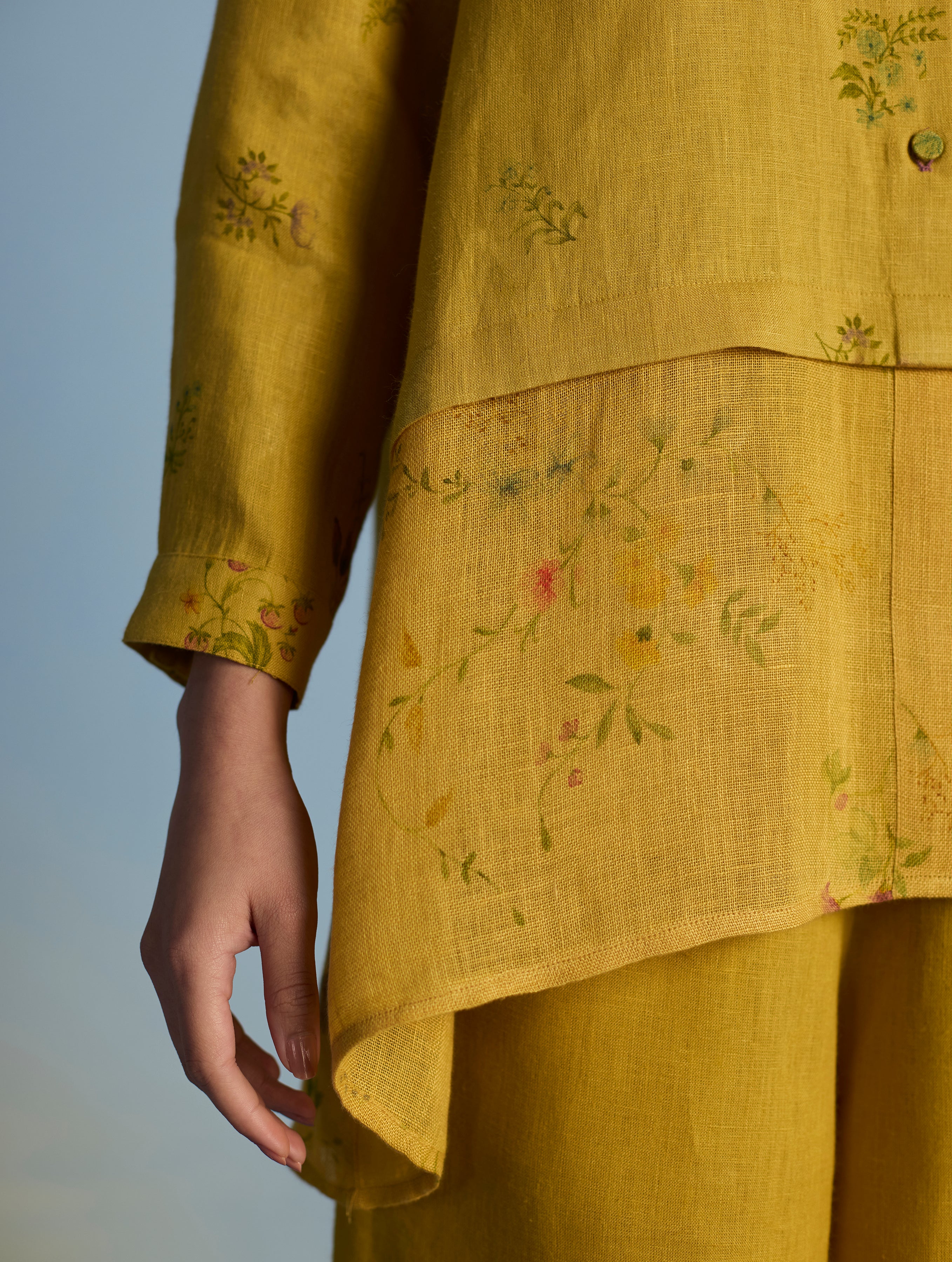 Leina A-Line Floral Linen Shirt - Ochre - Image 6