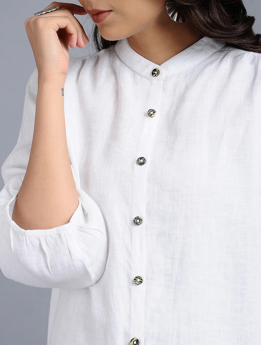 Lenora Classic Linen Shirt - White - Image 3