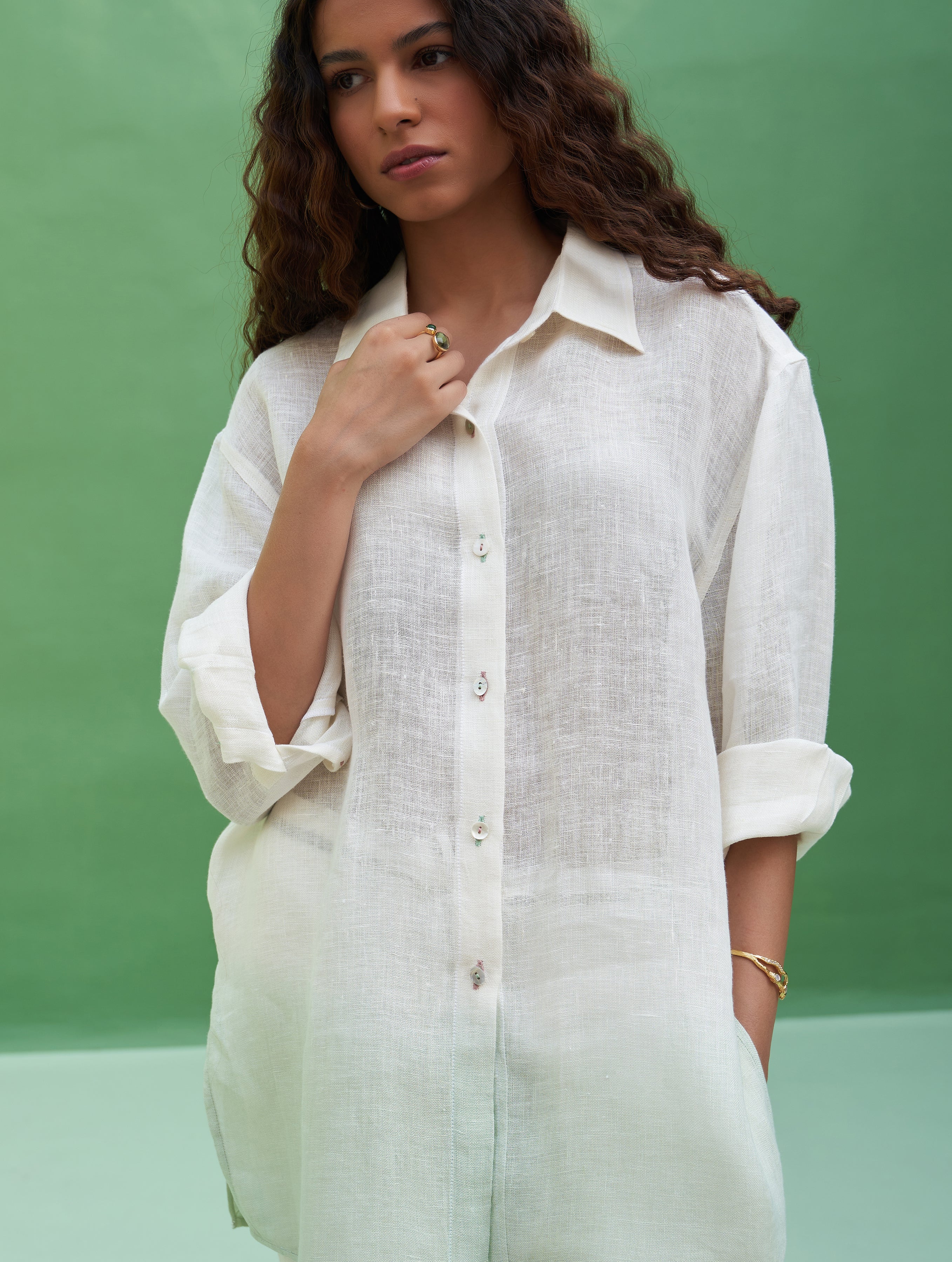 Lessa Sheer Linen Tie-Dye Shirt - Ivory - Image 4