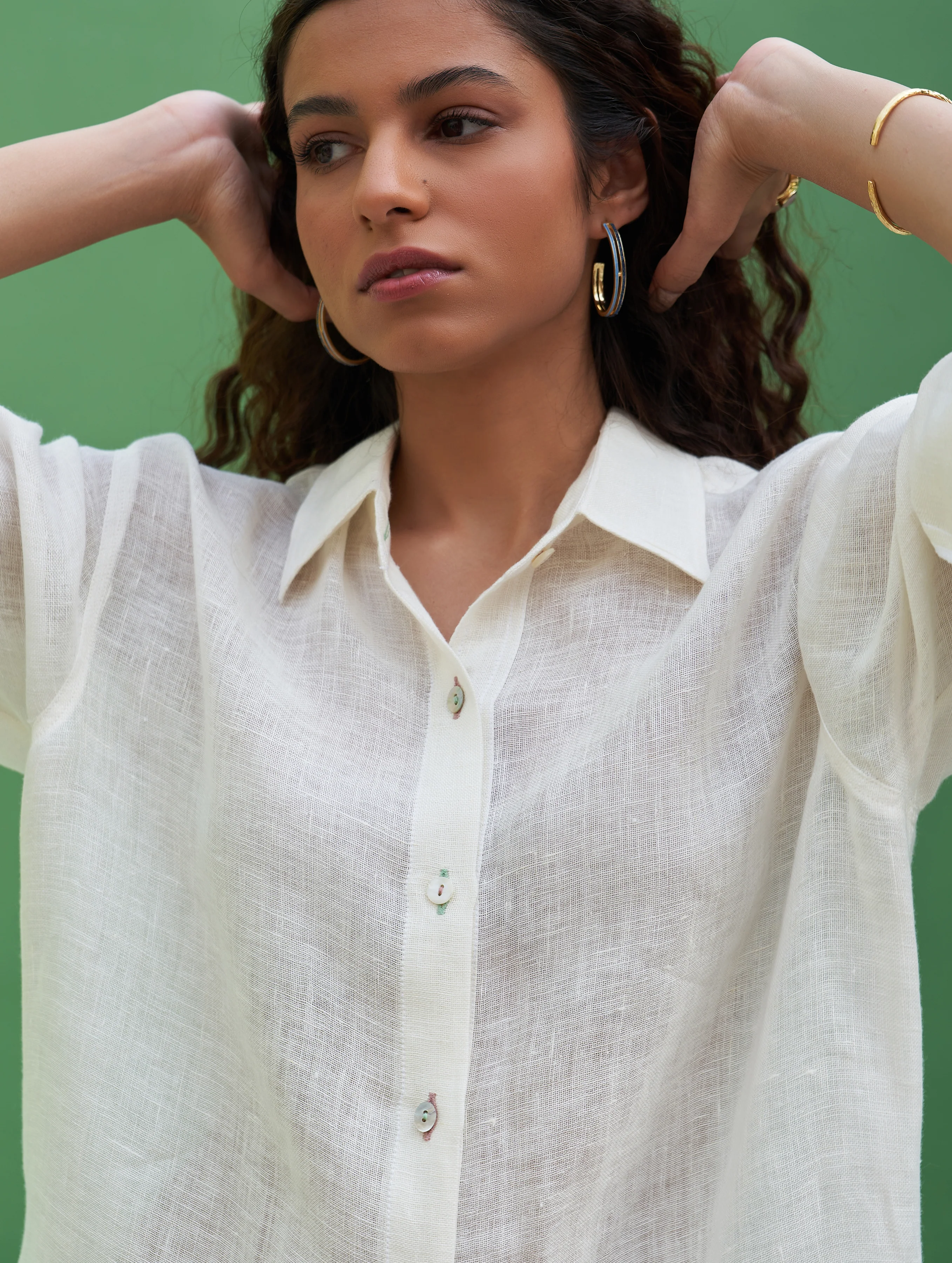 Lessa Sheer Linen Tie-Dye Shirt - Ivory - Image 6