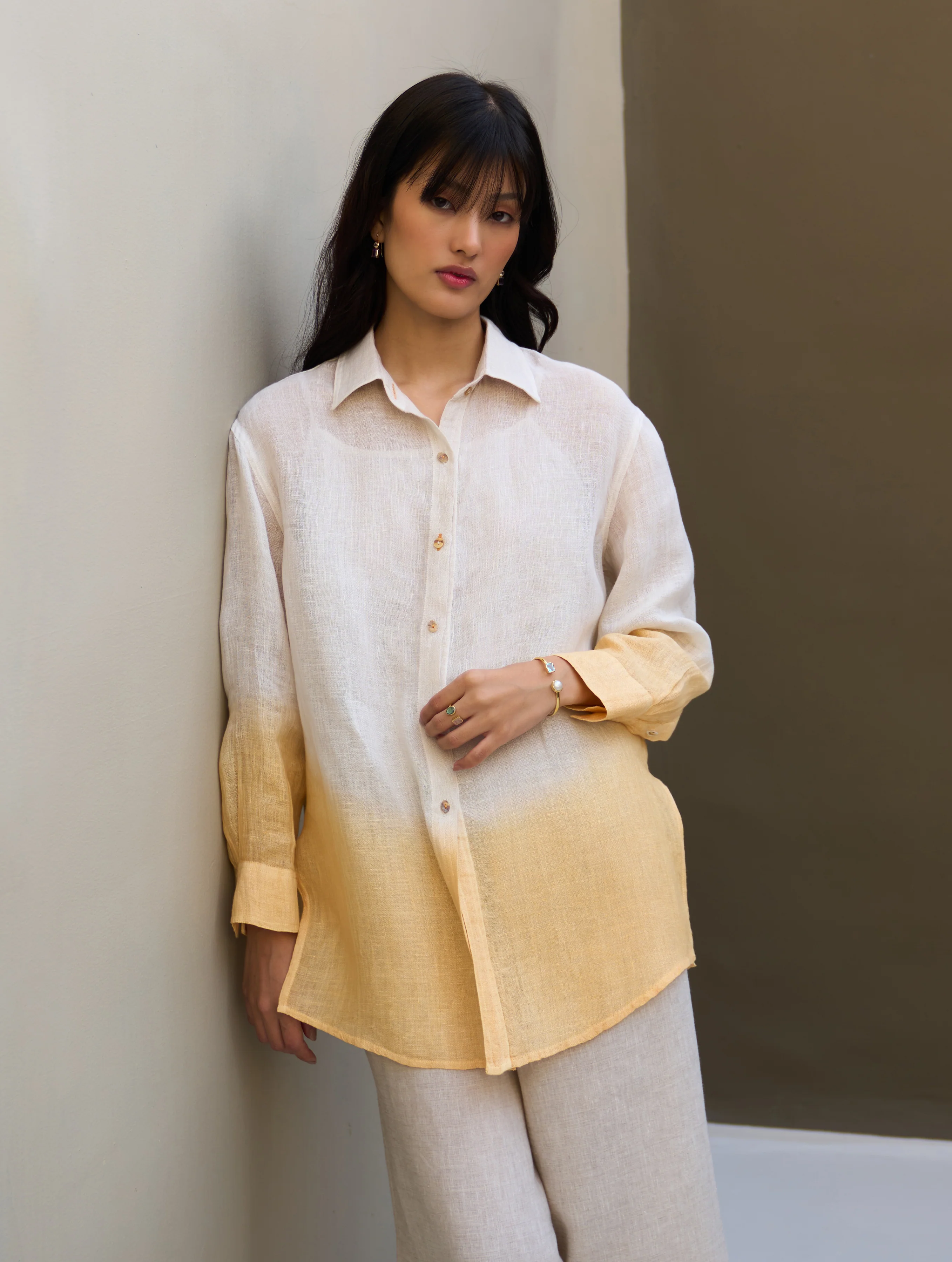 Lessa Sheer Linen Tie -Dye Shirt - Natural - Image 3