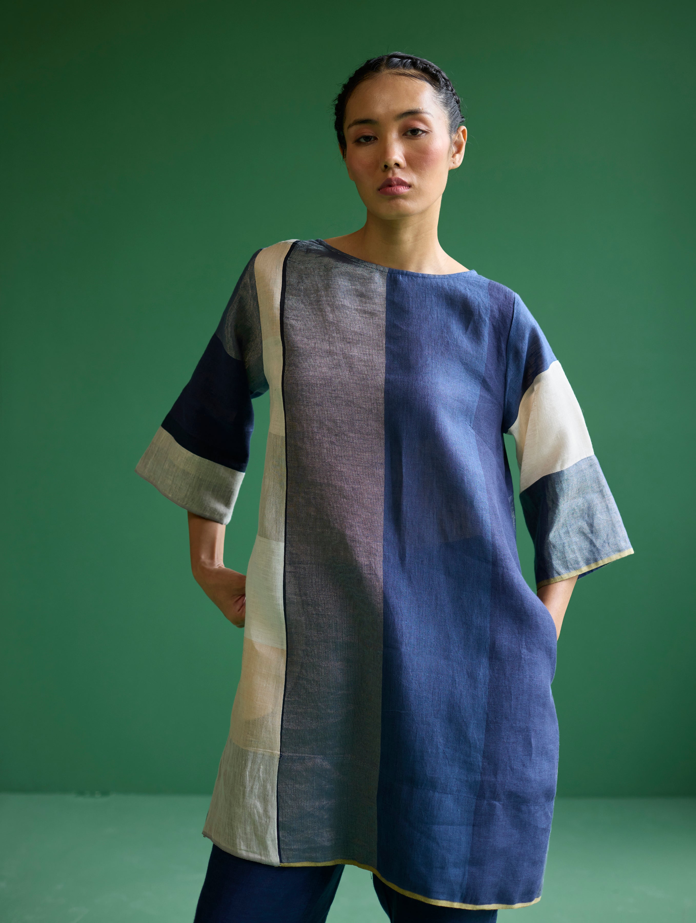Lina Color-Blocked Co-ord Set - Navy - Image 2