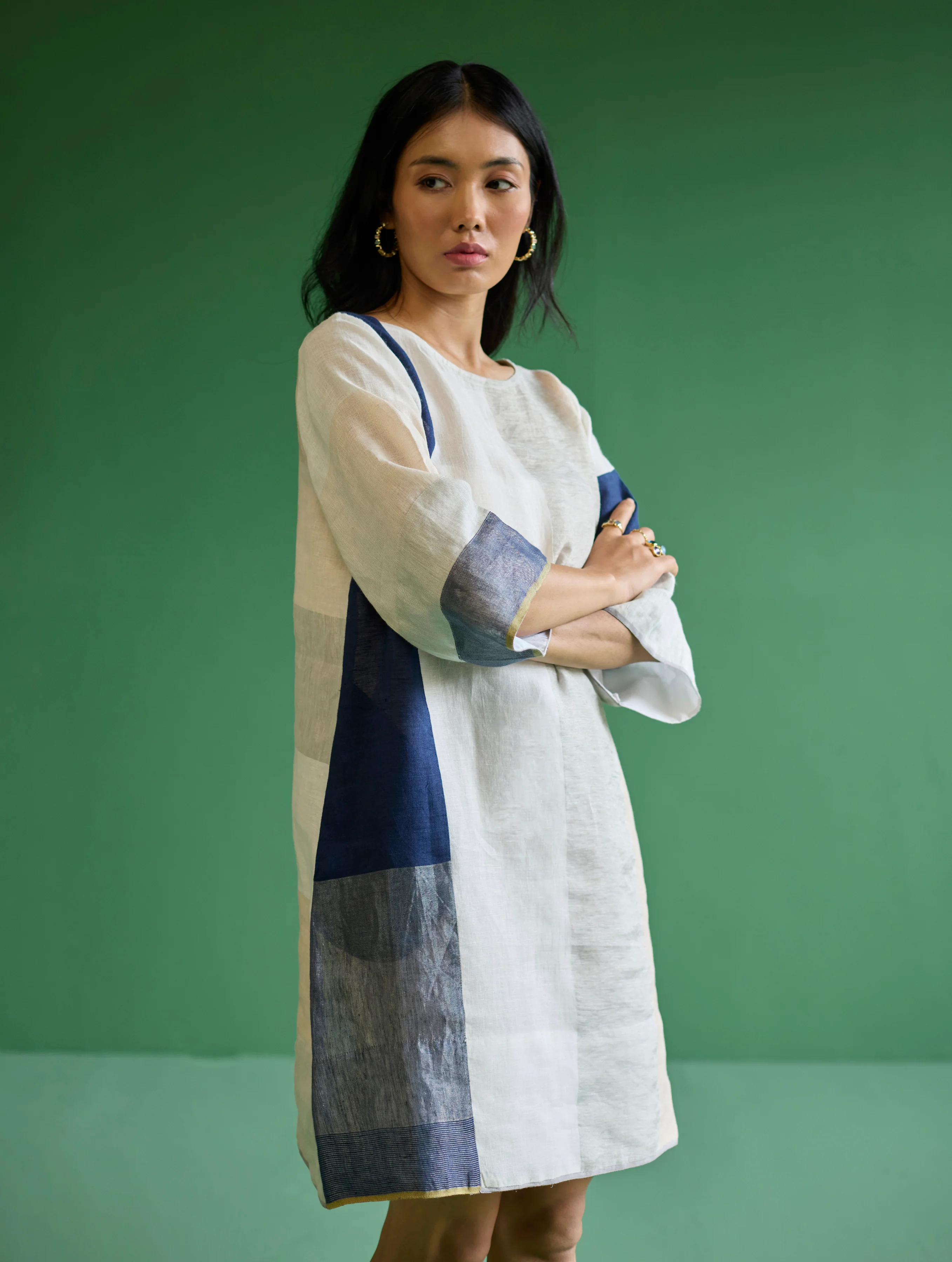 Lina Color-Blocked Linen Dress - Ivory - Image 6