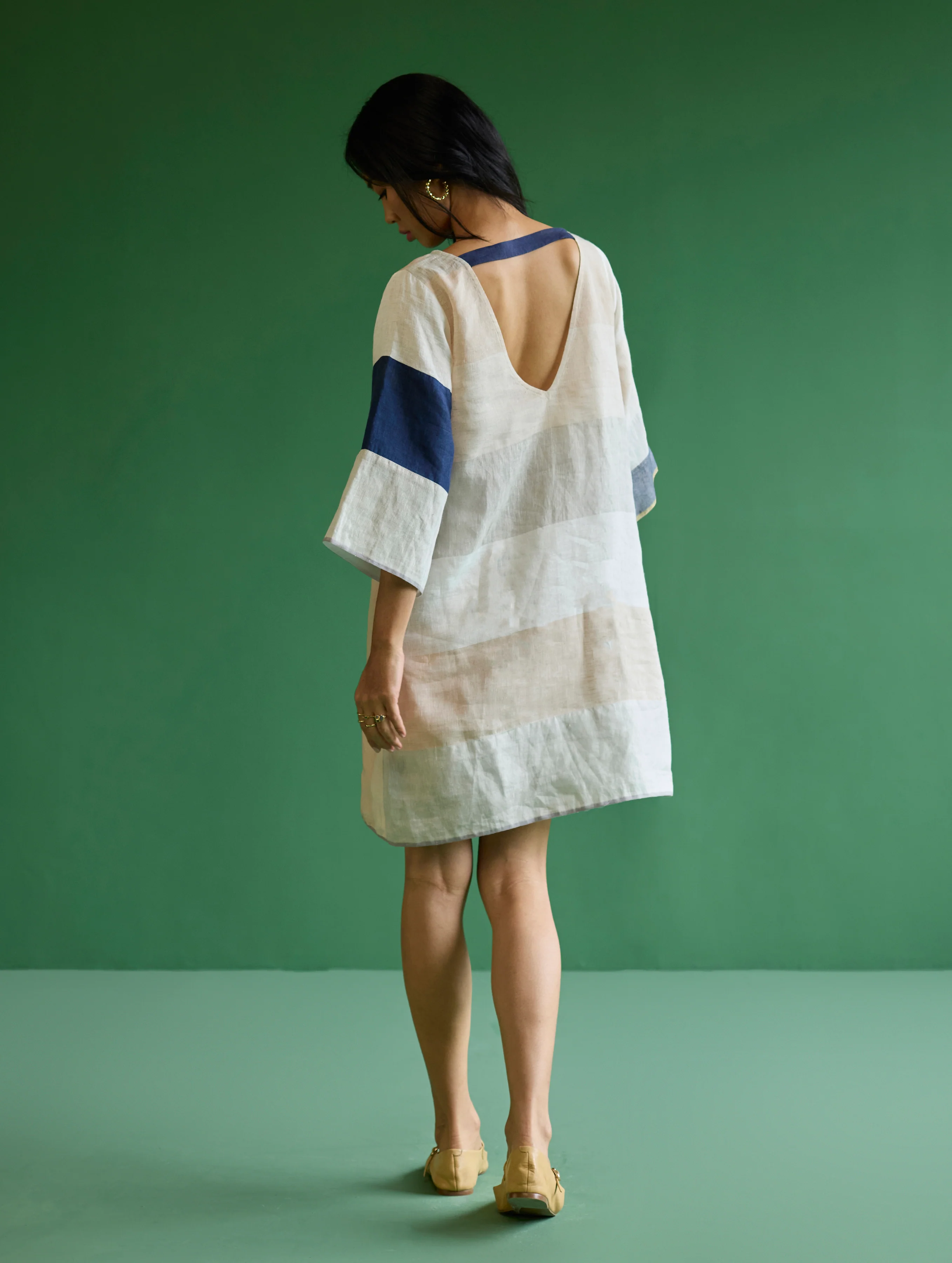 Lina Color-Blocked Linen Dress - Ivory - Image 8
