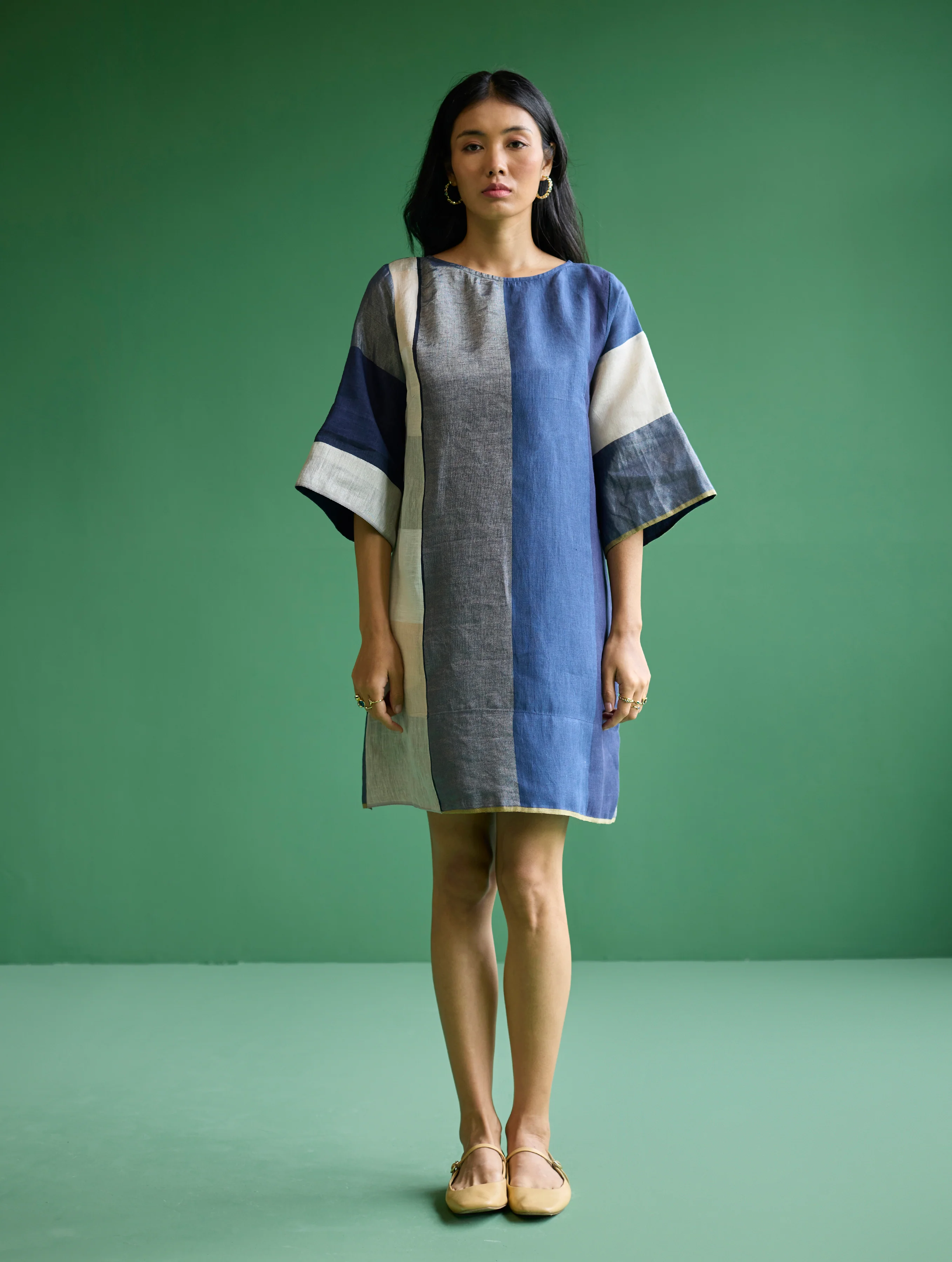 Lina Color-Blocked Linen Dress - Navy - Image 4