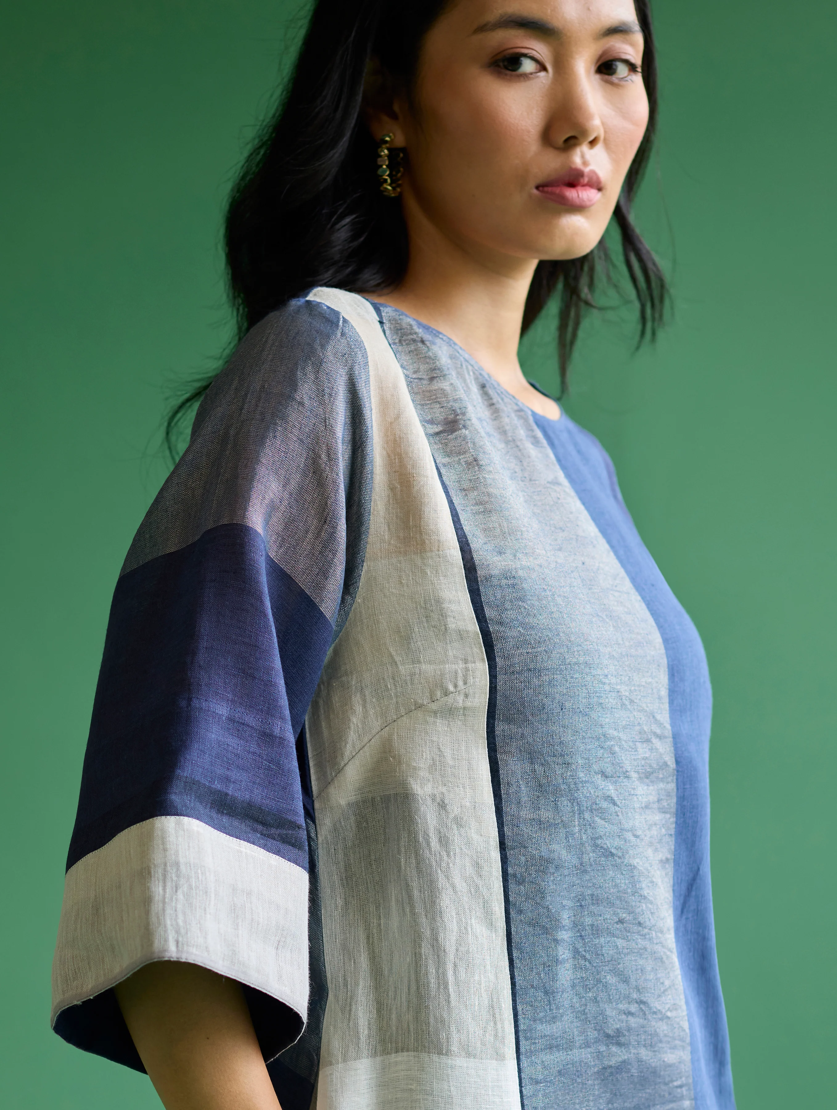 Lina Color-Blocked Linen Dress - Navy - Image 5