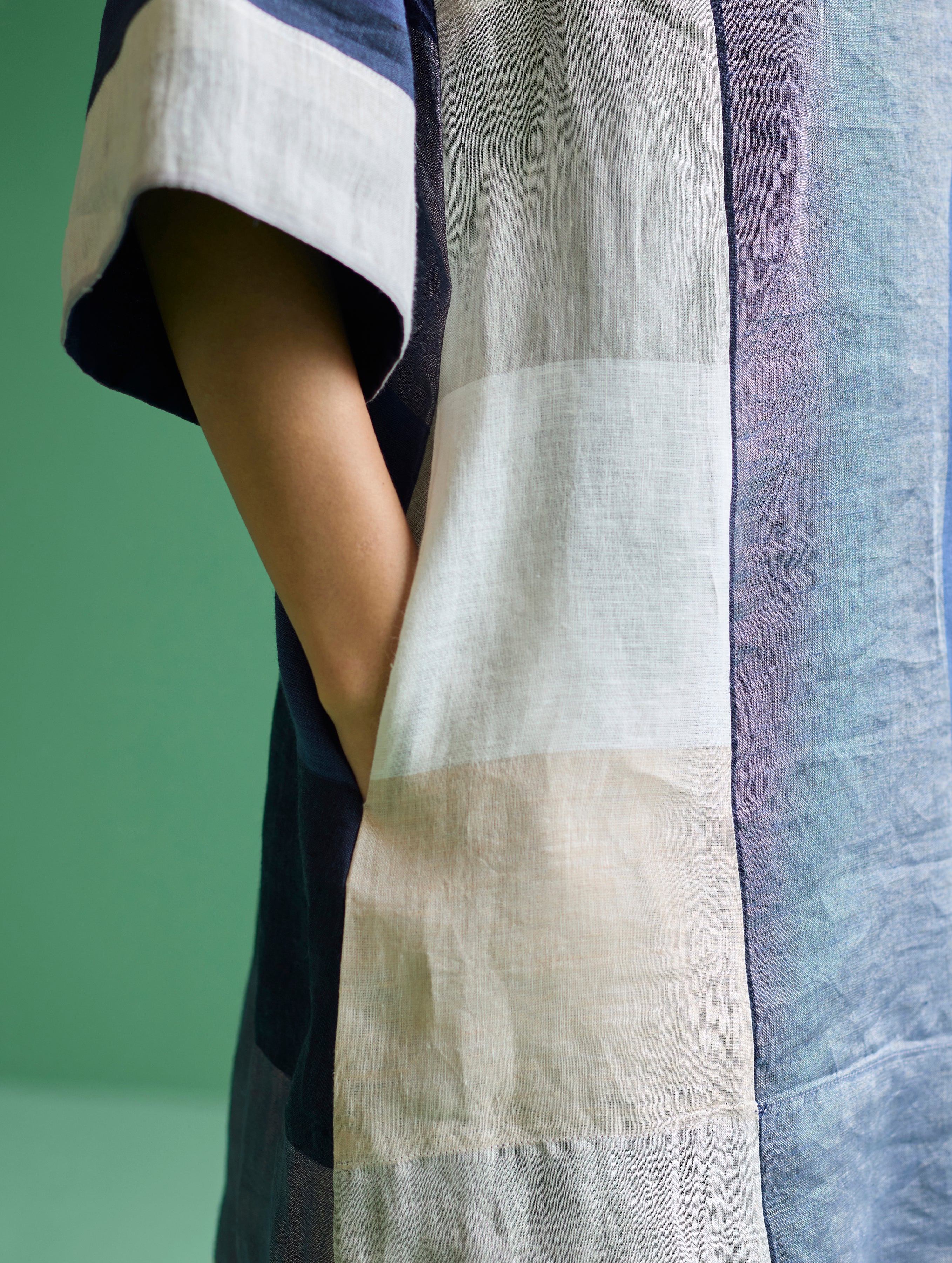 Lina Color-Blocked Linen Dress - Navy - Image 8
