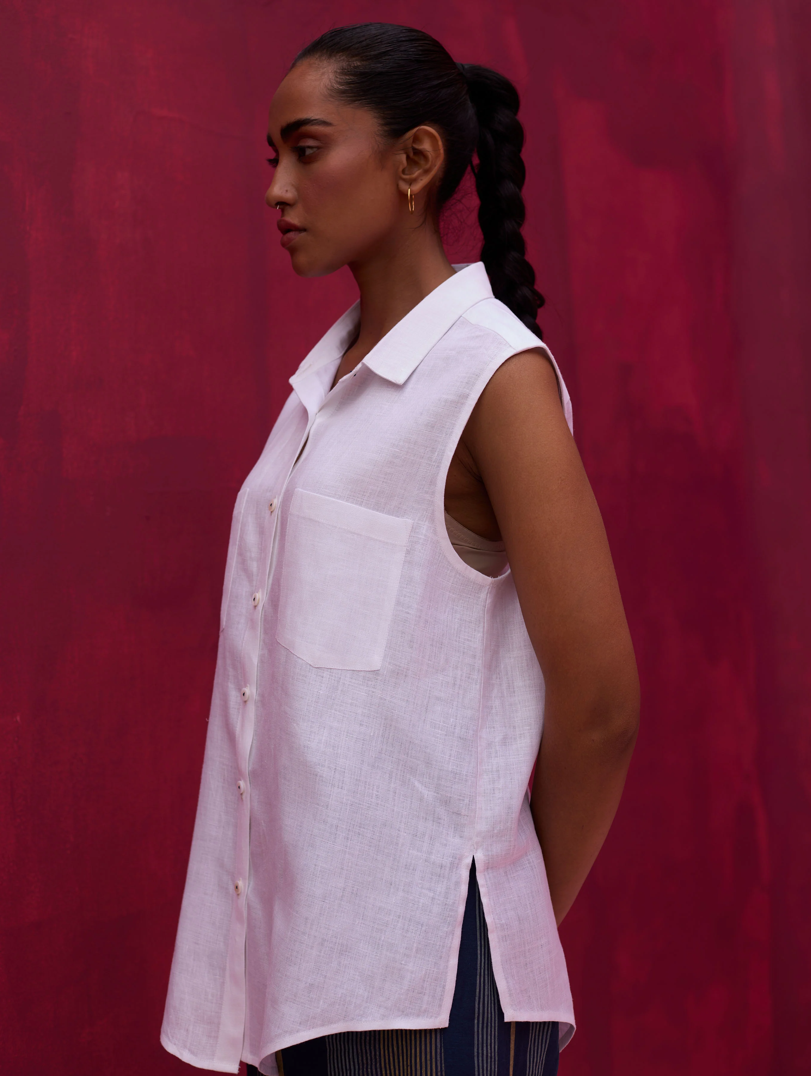 Lira Sleeveless Linen Shirt - Ivory - Image 6