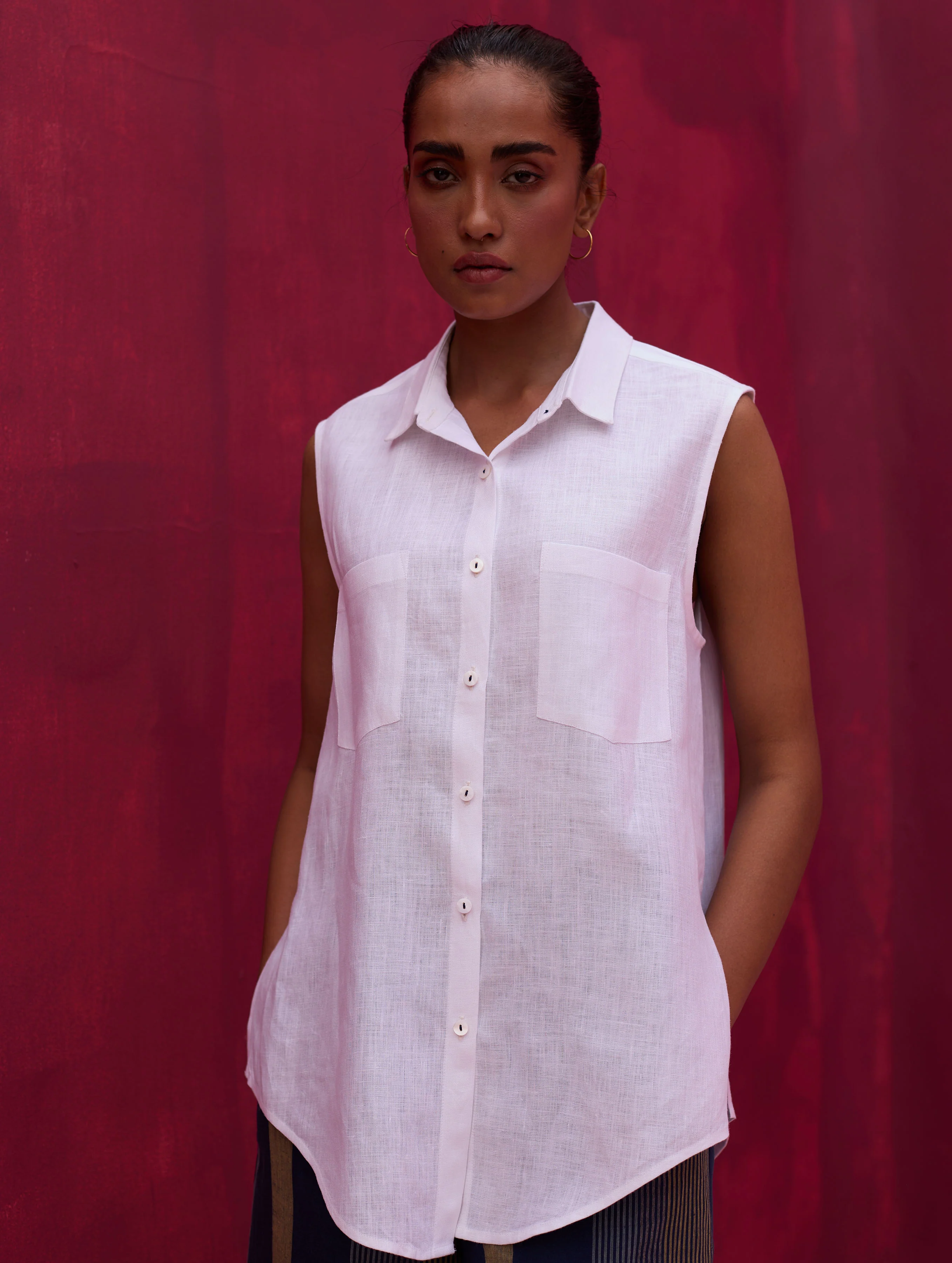 Lira Sleeveless Linen Shirt - Ivory - Image 8